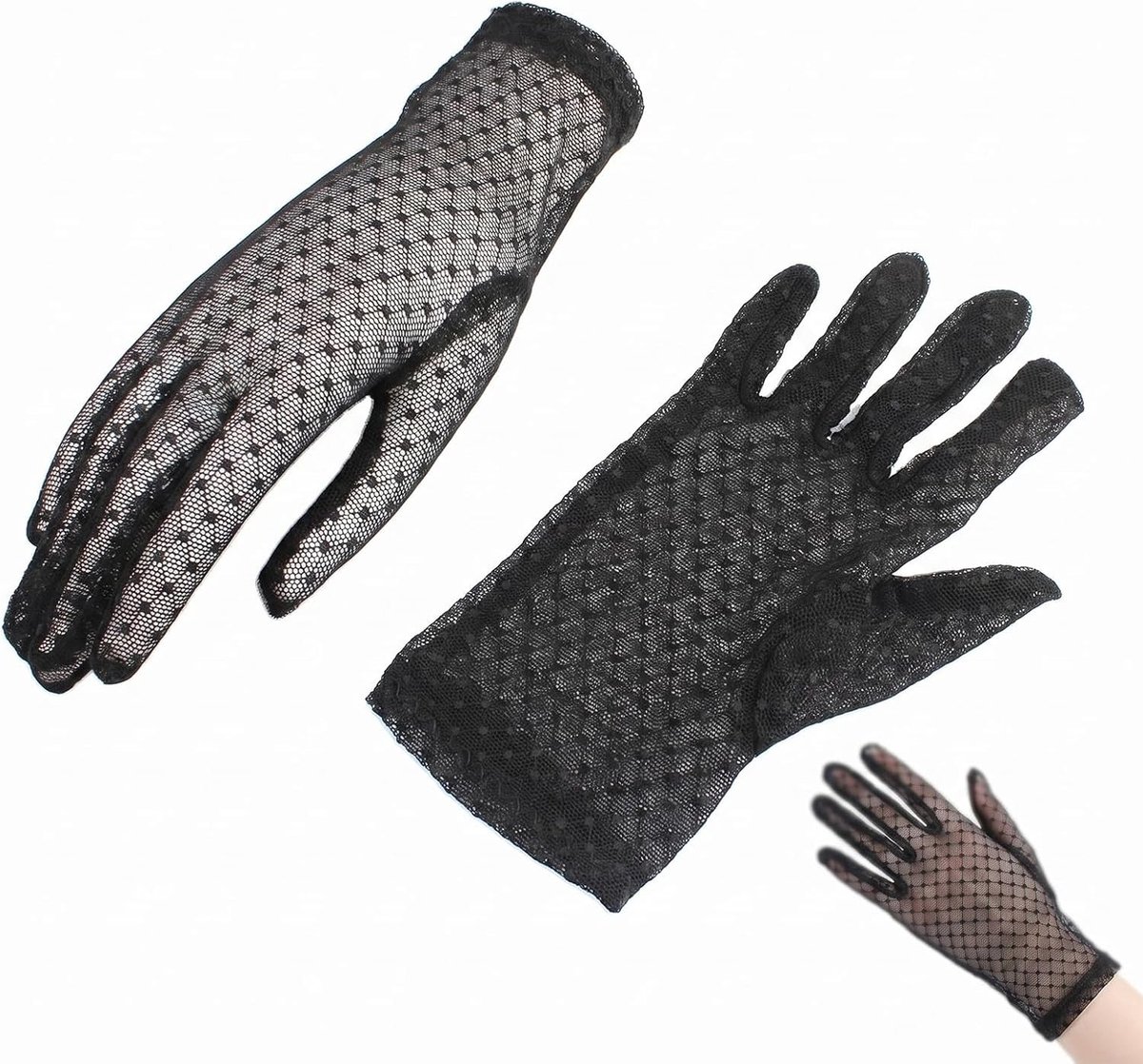 Elegante zwarte kanten handschoenen voor dames, perfect voor bruiloften, feesten en kostuums, vintage stijl accessoire
