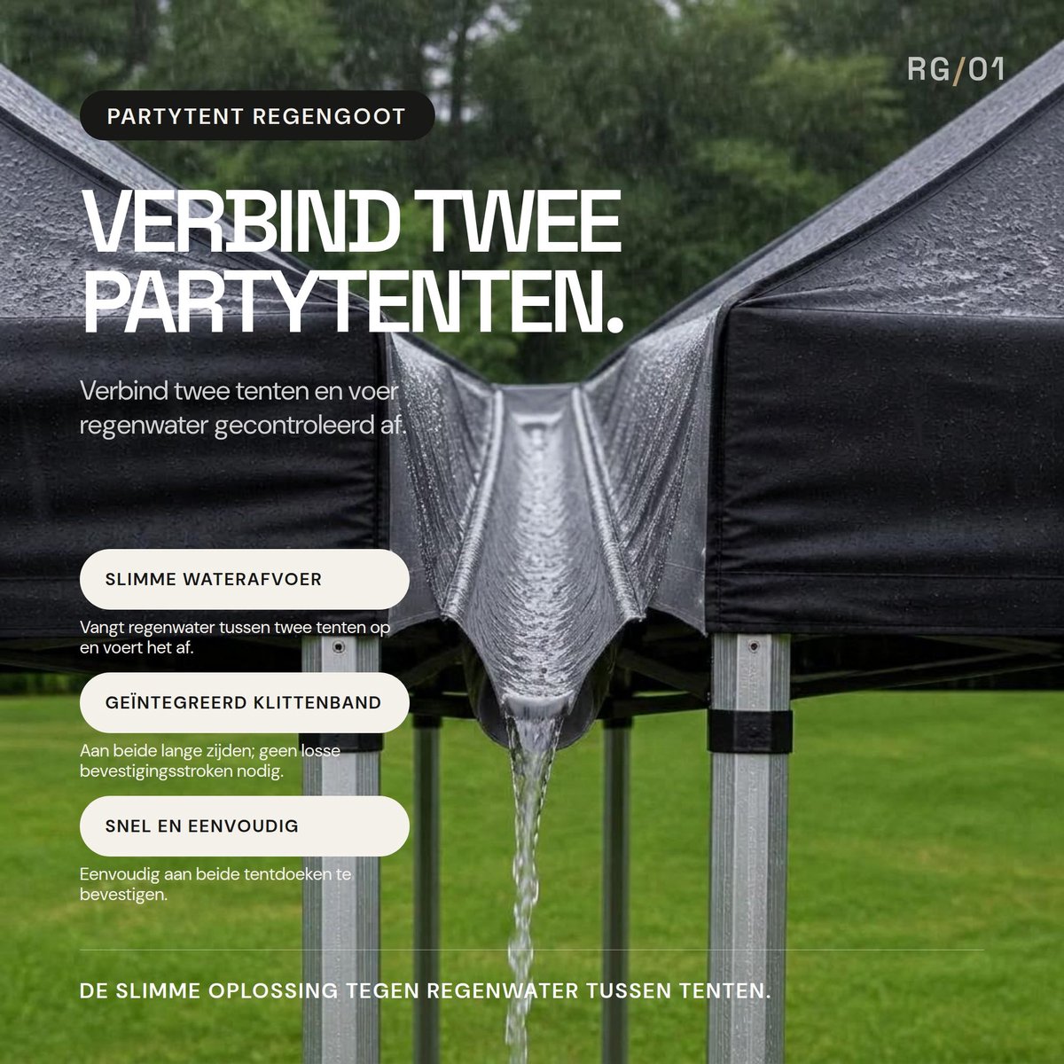 Regengoot Partytent 3 Meter – Regenafvoer voor Partytenten – 45 cm Breed – Klittenband Bevestiging – Grijs