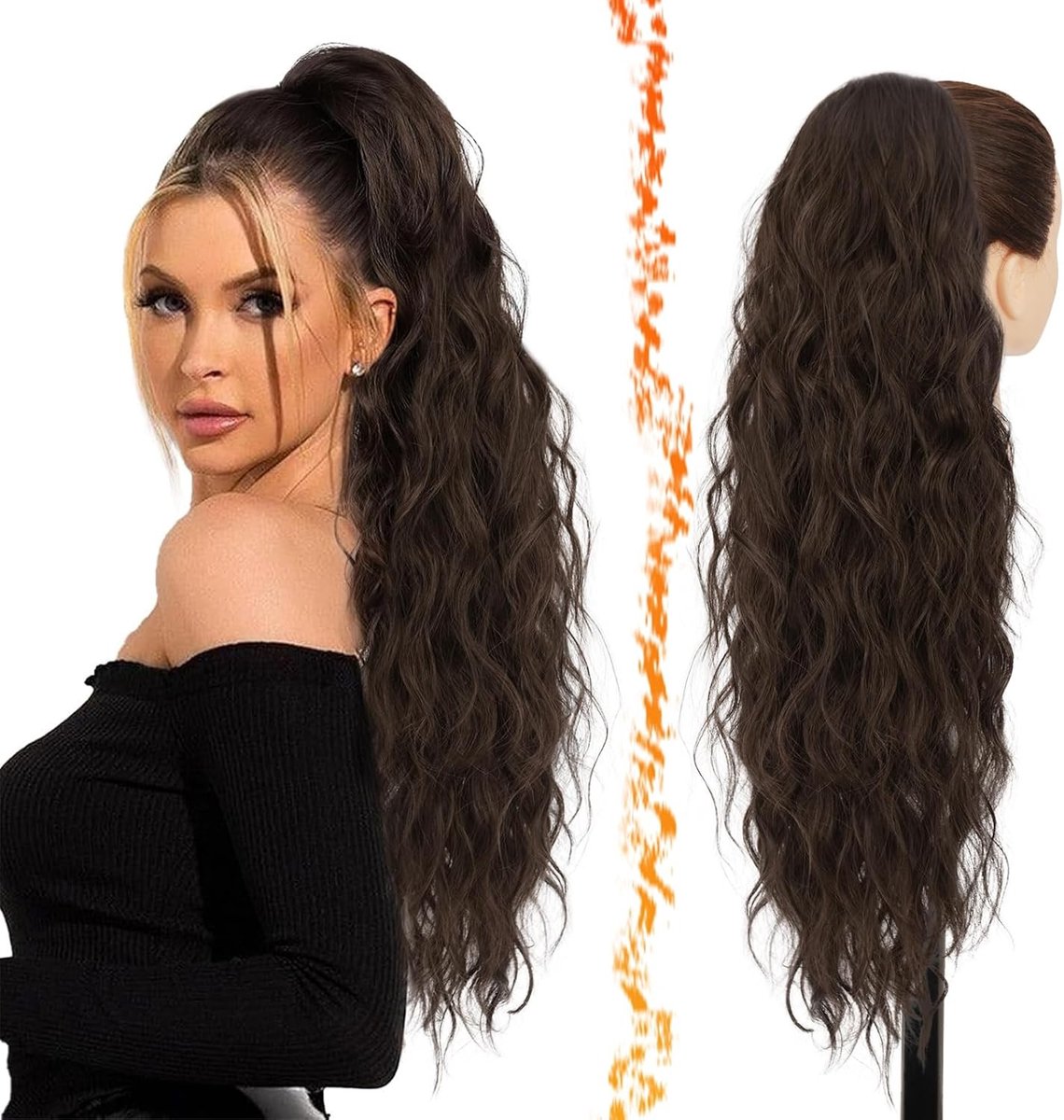 24 Inch Lange Krullende Wavy Ponytail Haarextensions voor Vrouwen - Synthetische Clip-in Staarten en Nep Paardenstaarten