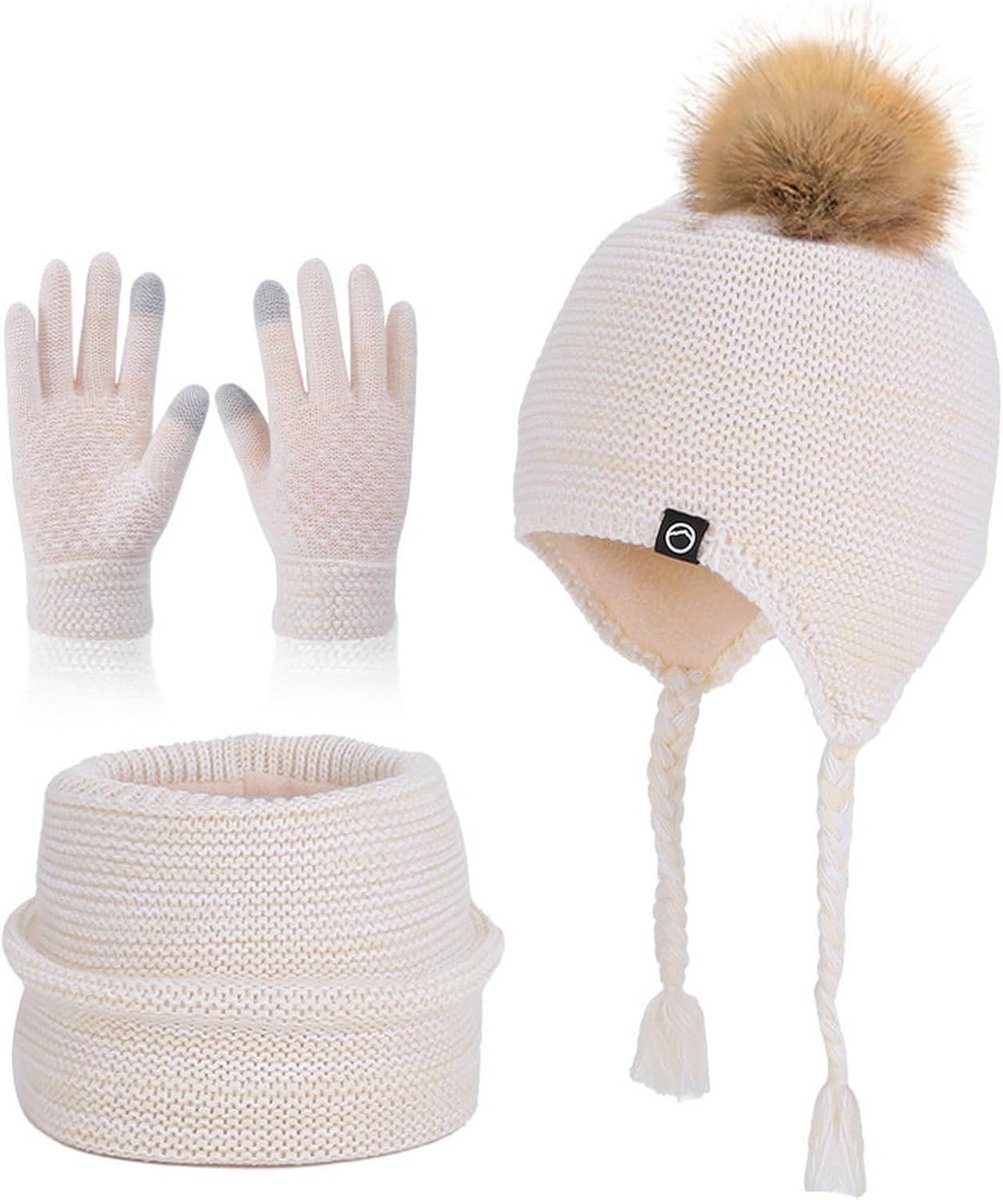 Winterset voor Kinderen: Gebreide Beanie, Sjaal en Handschoenen - Warme Fleece Lijn, Perfect voor Koude Dagen