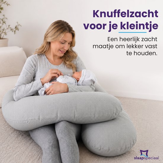 Slaapspeciaal XXL Zwangerschapskussen U-Vorm 140x75 cm - Ergonomisch Body Pillow & Zijslaperkussen - Afneembare Grijze Wafelhoes — afbeelding 4