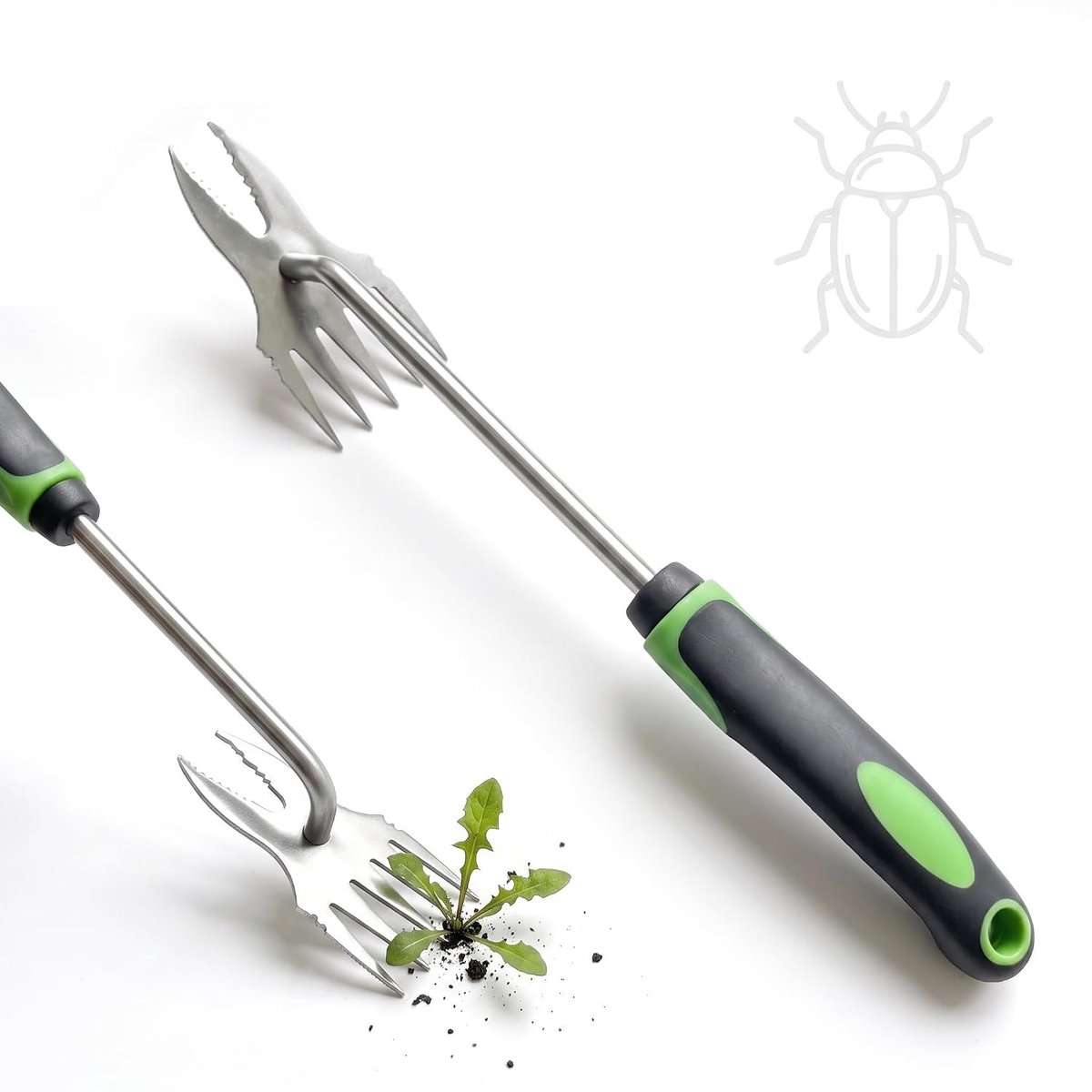 Effectieve handmatige onkruidverwijderaar met 5 roestvrijstalen tanden voor tuin en terras, ideaal voor het verwijderen van wortels en onkruid zoals paardenbloemen