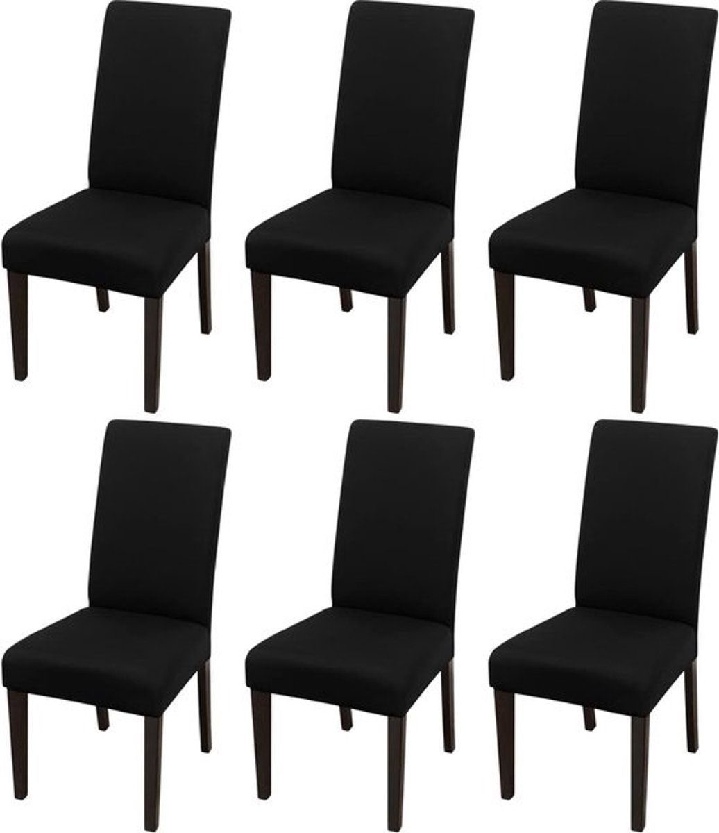 Stoelhoezen - Stoelbeschermers - Eetkamer Vernieuwen - Stretch Materiaal - Set van 6 - Zwart
