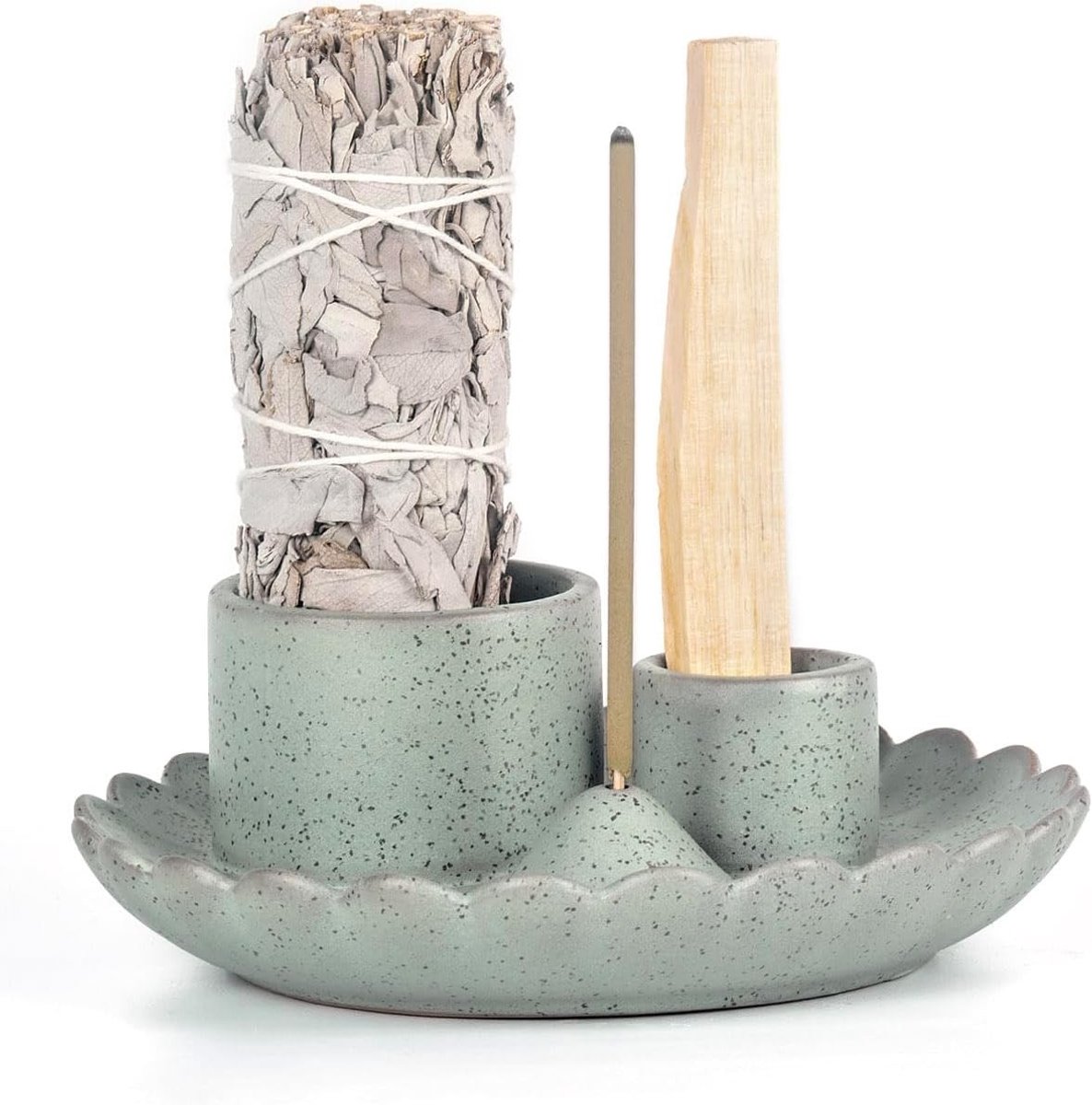 Handgemaakt 3-in-1 Wierookhouder voor Palo Santo en Salie met Asverzamelaar voor Meditatie Ruimte
