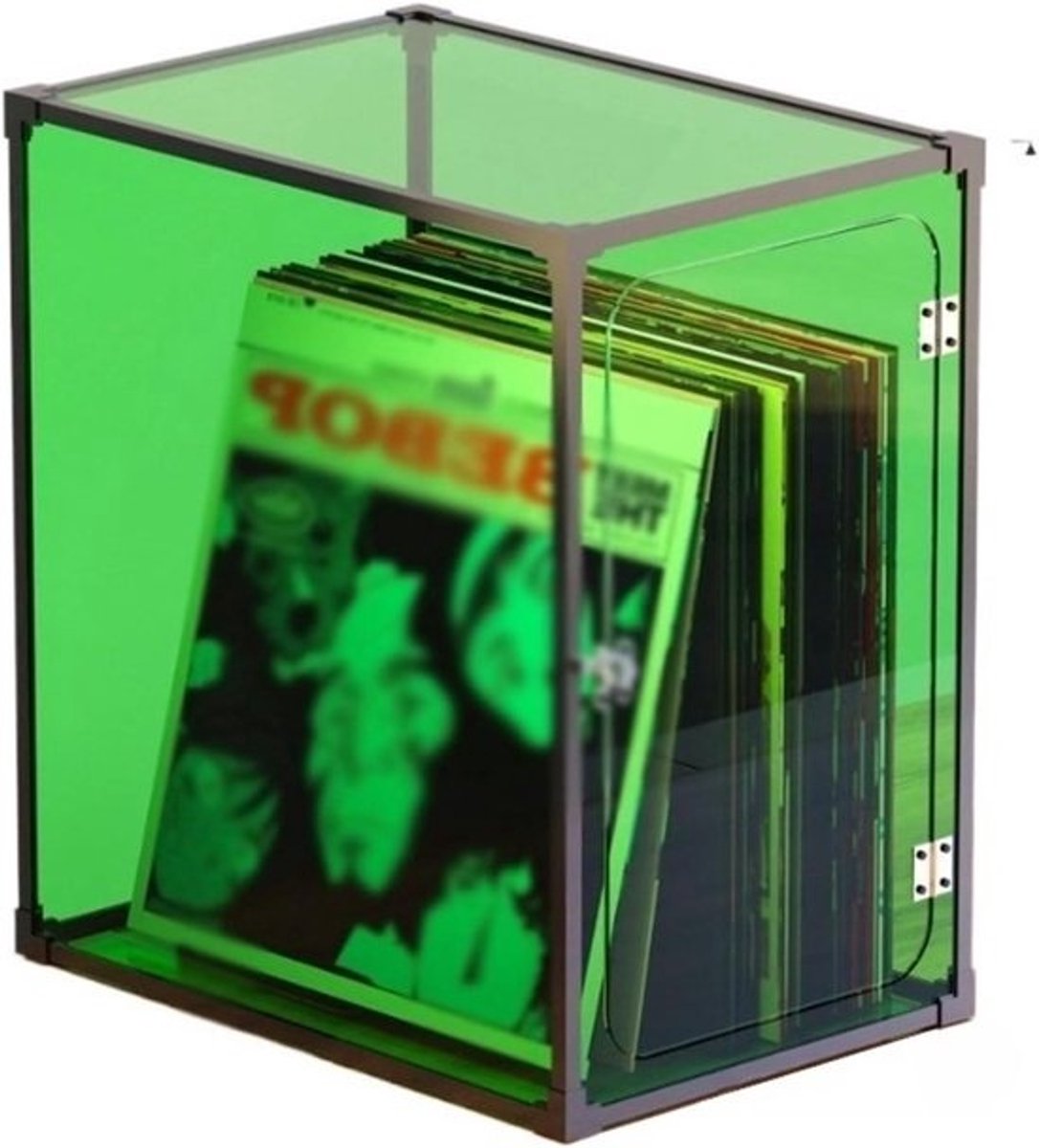Opbergkrat Vinylplaten - LP Opbergdoos - Platen Organiseren - Aluminium Frame - 35x25x40 CM - Groen