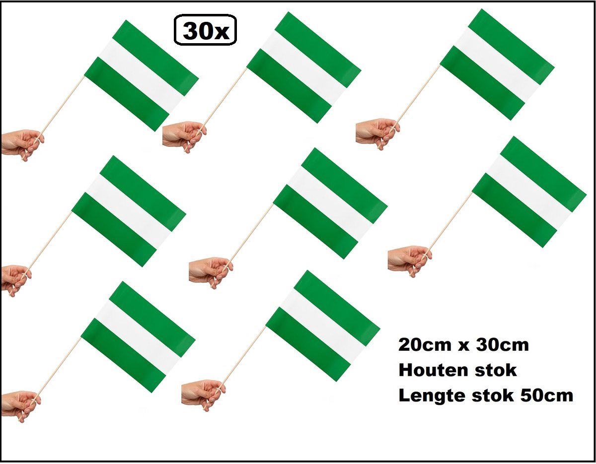 30 stuks Zwaaivlaggetjes op stok Rotterdam 20cm x 30cm - lengte stok 50cm - Zwaai vlaggetjes thema feest voetbal festival 010