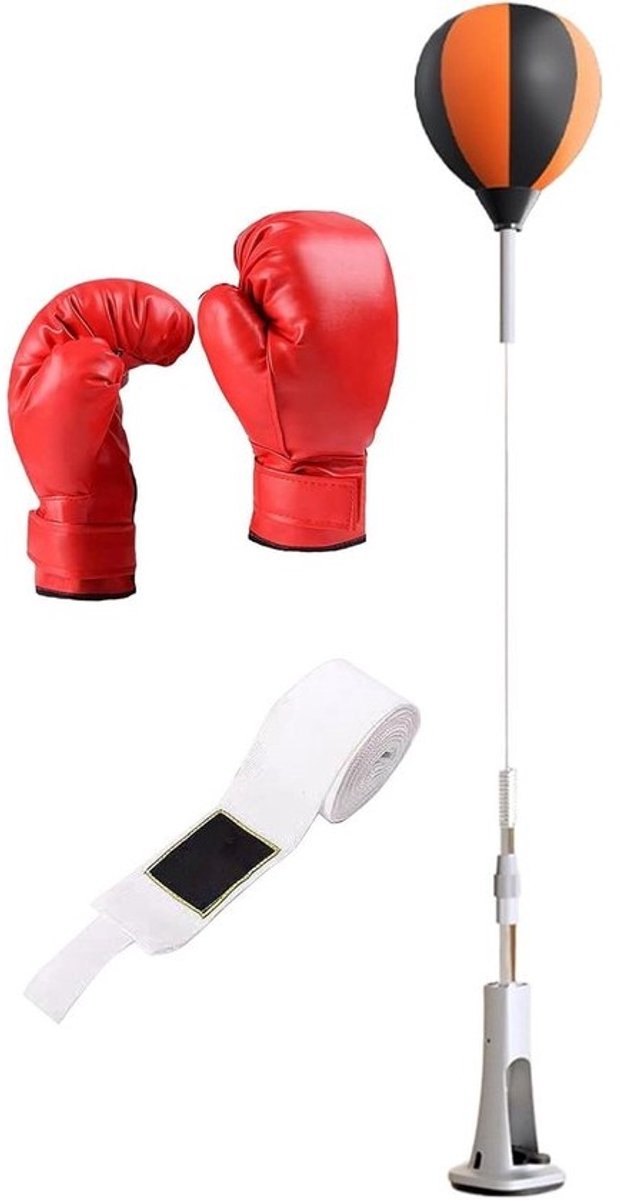 Bokszak met standaard - Boksset training - Reflex training - Verstelbare hoogte - 50-59 inch - Zwart