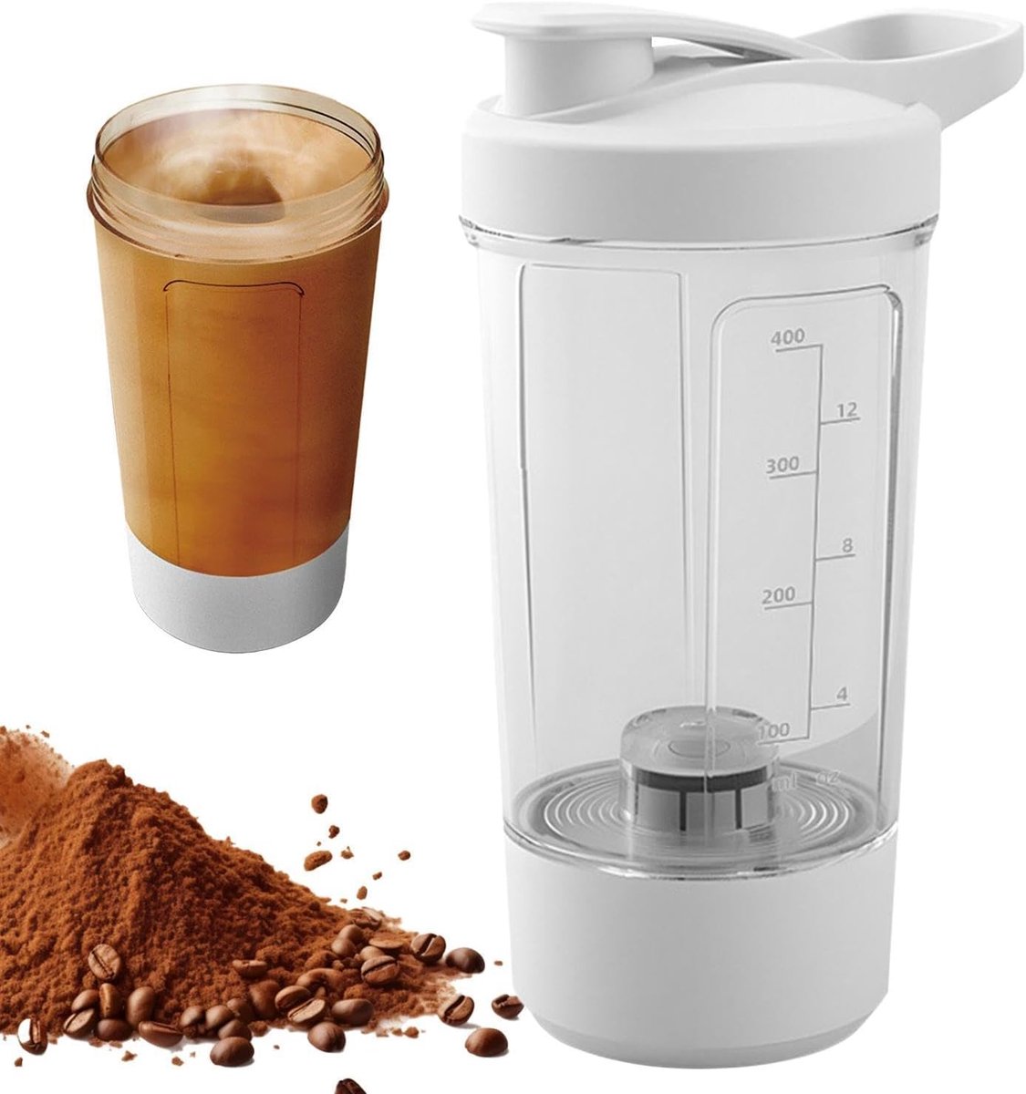 KZQ Elektrische eiwitshakerbeker oplaadbaar automatisch draagbaar - Voor proteïneshakes koffie en smoothies - Geschikt voor fitness gym reizen en kantoor - Wit