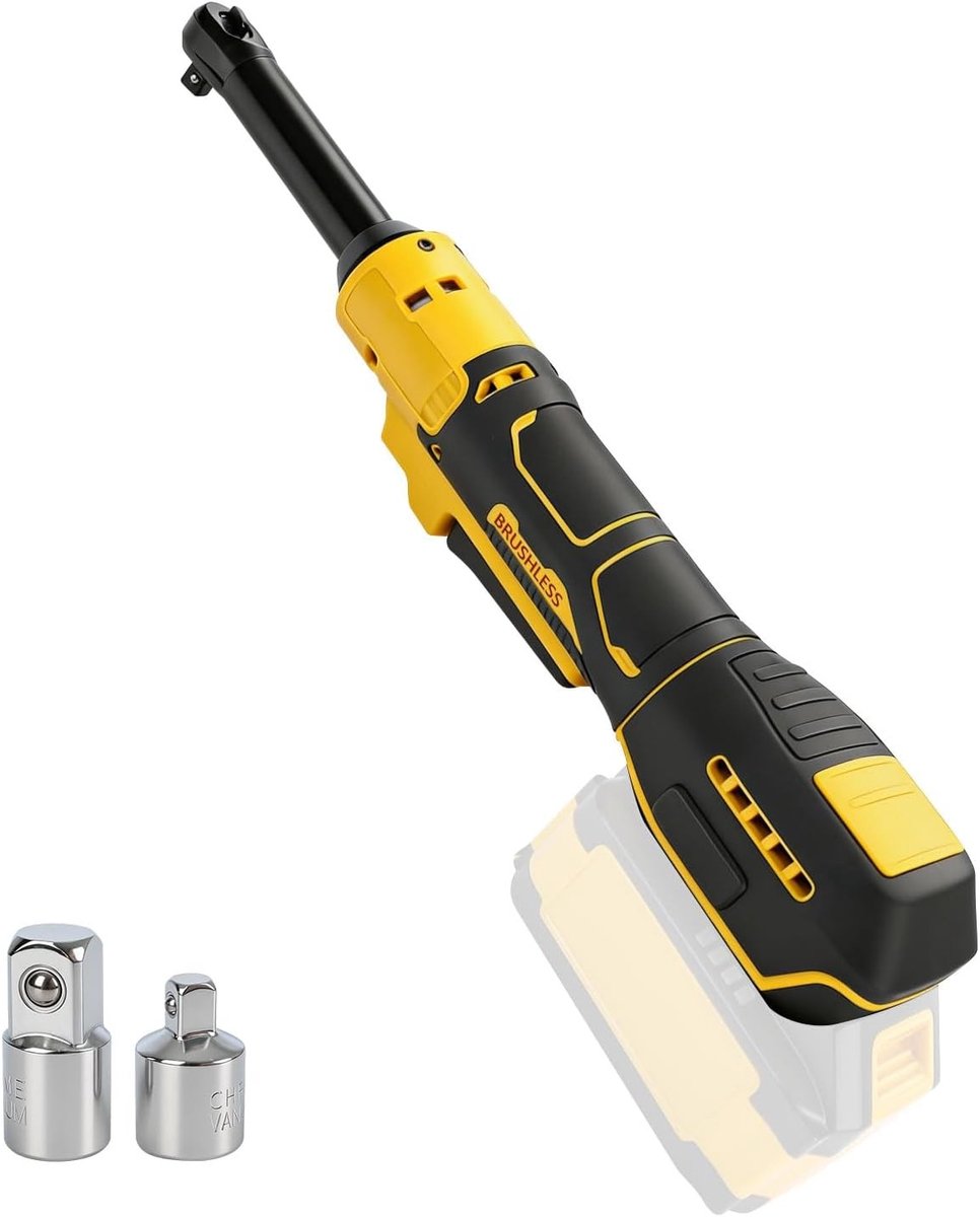 Krachtige 3/8 Inch Accu Ratelsleutel met 20V Batterijcompatibiliteit, 1/2 Inch en 1/4 Inch Adapters, 15 cm Verlengde Kop, 80 Nm Koppel en 320 RPM voor Efficiënt Schroeven en Boren