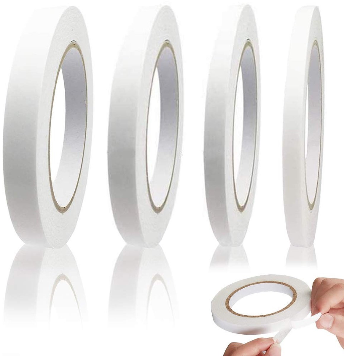 Dubbelzijdige Plakband, Wit, 4 Rollen, Sterk en Dun voor Kantoor, Scrapbooking, Foto's en DIY Klussen (8/12/18/24mm)