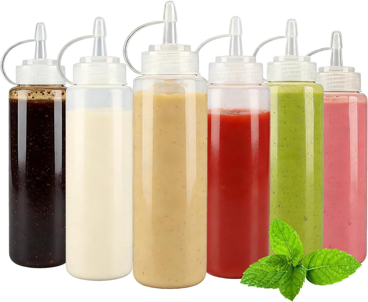 Set van 6 Squeeze Flessen 240ml - Perfect voor Sauzen, Ketchup, Mosterd en Olijfolie - Doseringsflessen met Deksel voor Keuken en Schilderen