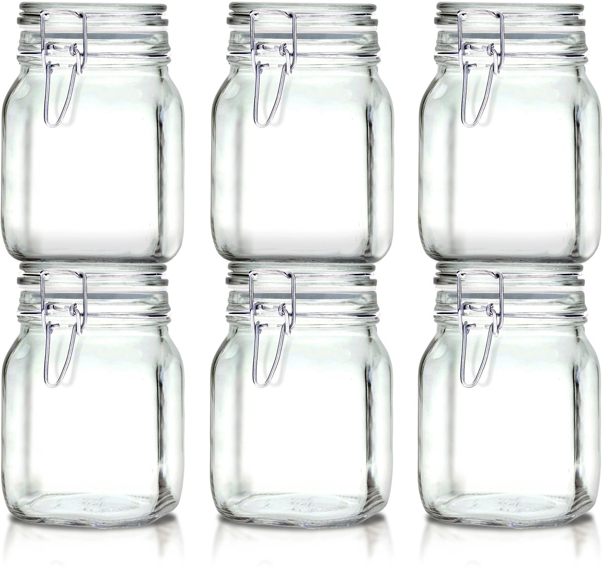 Weckpotten 1 Liter Set (6x 1000ml) | Extra Dik Gehard Glas | Luchtdichte Beugelsluiting & Rubberen Ring | Italiaanse Topkwaliteit | Stevig & Voedselveilig | Ideaal voor pasteuriseren, steriliseren, wecken, fermenteren & bewaren | Made in Italy