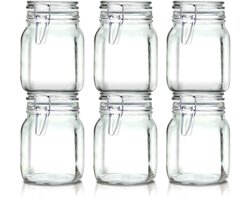 Weckpotten 1 Liter Set (6x 1000ml) | Extra Dik Gehard Glas | Luchtdichte Beugelsluiting & Rubberen Ring | Italiaanse Topkwaliteit | Stevig & Voedselveilig | Ideaal voor pasteuriseren, steriliseren, wecken, fermenteren & bewaren | Made in Italy