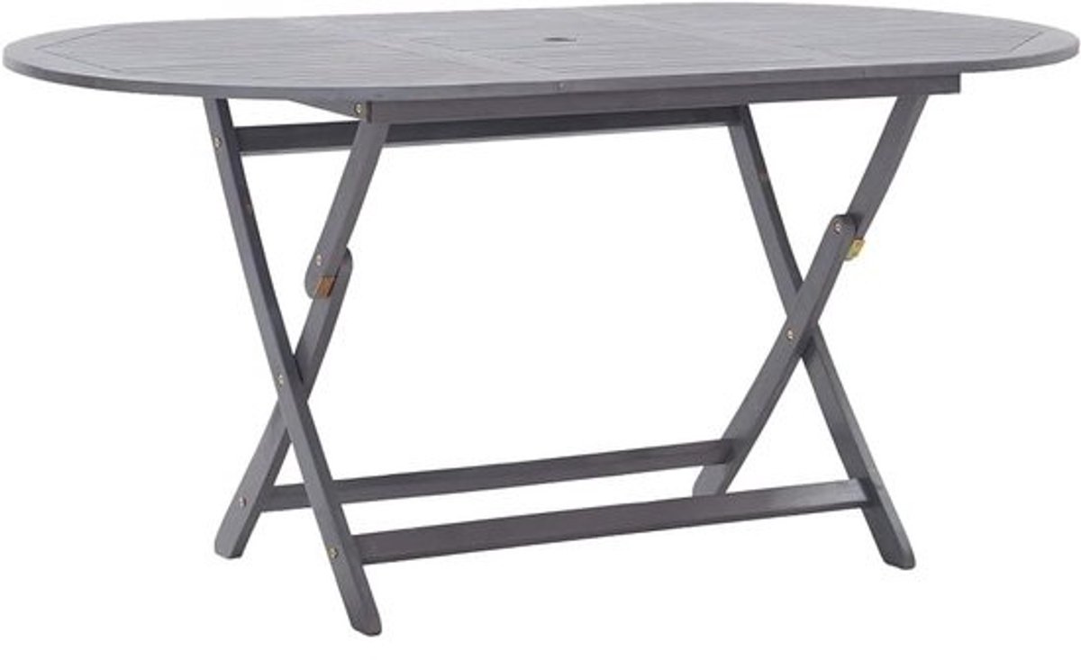 Opvouwbare tuintafel - Houten tafel buiten - Buiten dineren - Met parasolgat - 160x85x75 cm - Grijs