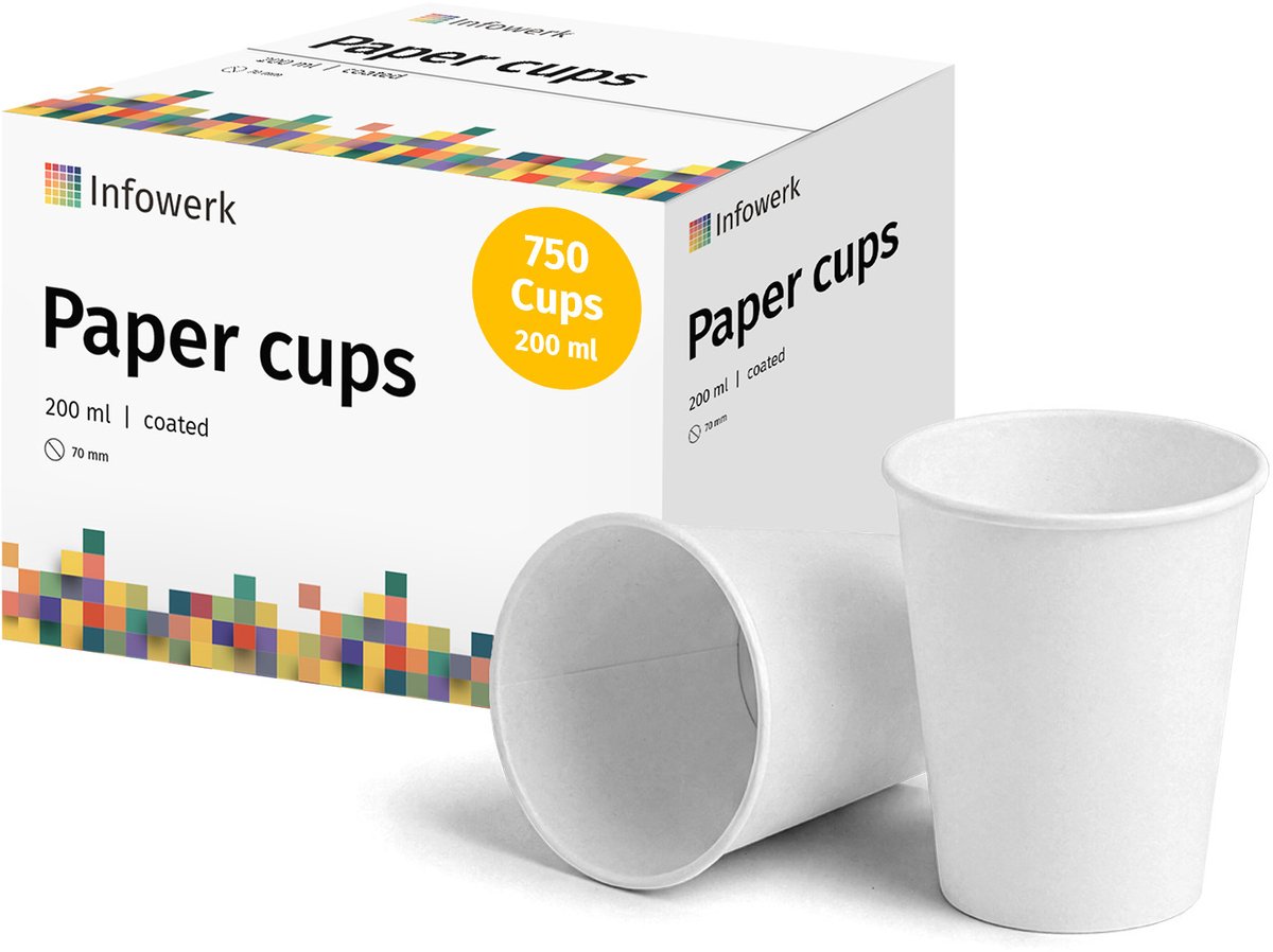 NIEUW: Infowerk Kartonnen bekers, 200 ml, onbedrukt, wegwerpbekers, 750 stuks