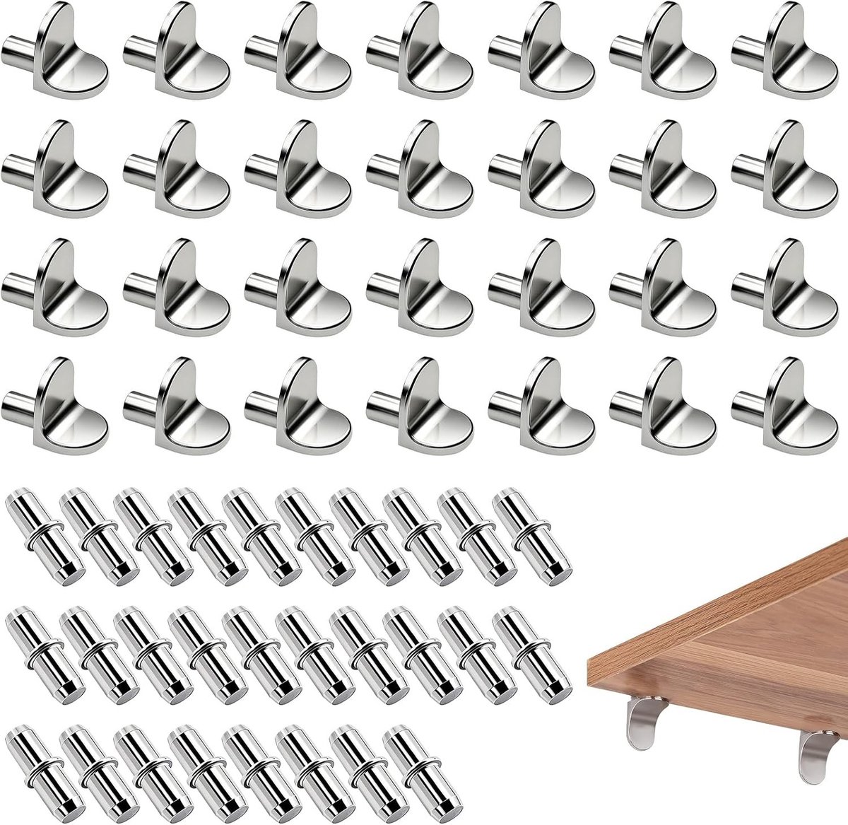 56 Stuks Ondersteuningspinnen voor Planken - L-vormige en Cilindrische Steunen voor Keuken, Boekenkast en Glasplank Assemblage