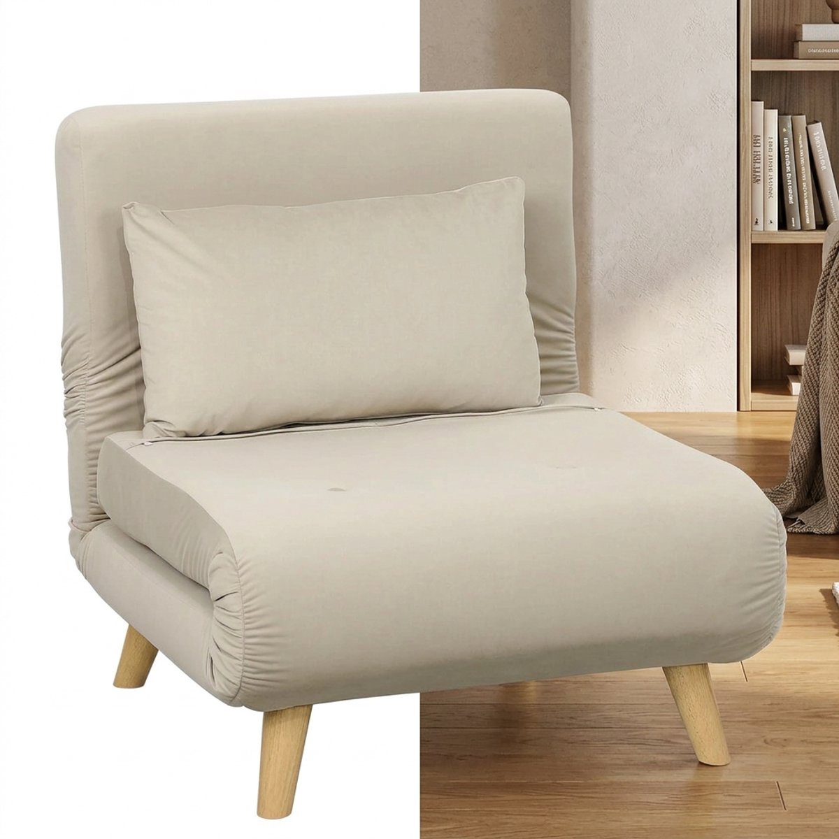 Slaapstoel - Uitklapbaar - Slaapbank - Logeerbed - Zetelbed - Slaapfauteuil - Vouwbed - 1 persoons - Zeer comfortabel - Beige
