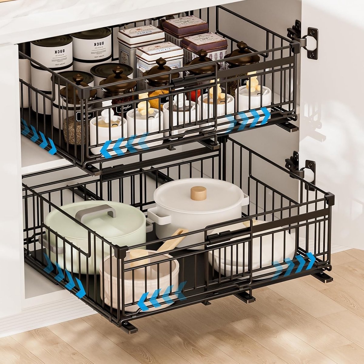 Telescopische uittrekbare lade set van 2, keukenladen organizer, zonder boren, uitbreidbare breedte 33-50 cm, ideaal voor keukenkast en opbergruimte