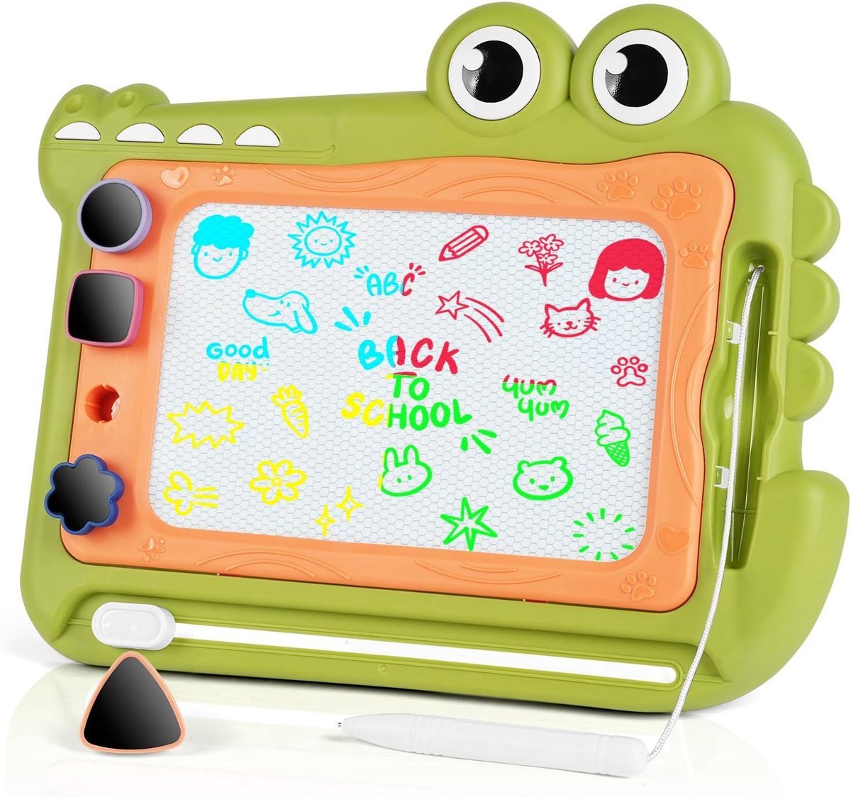 casalora - Magnetisch bord - Magnetisch tekenbord voorkinderen - inclusief 4 stempels - Educatief Speelgoed - Sensorisch Speelgoed - Geschikt voor jongens en meisjes - Groen Krokodilversie
