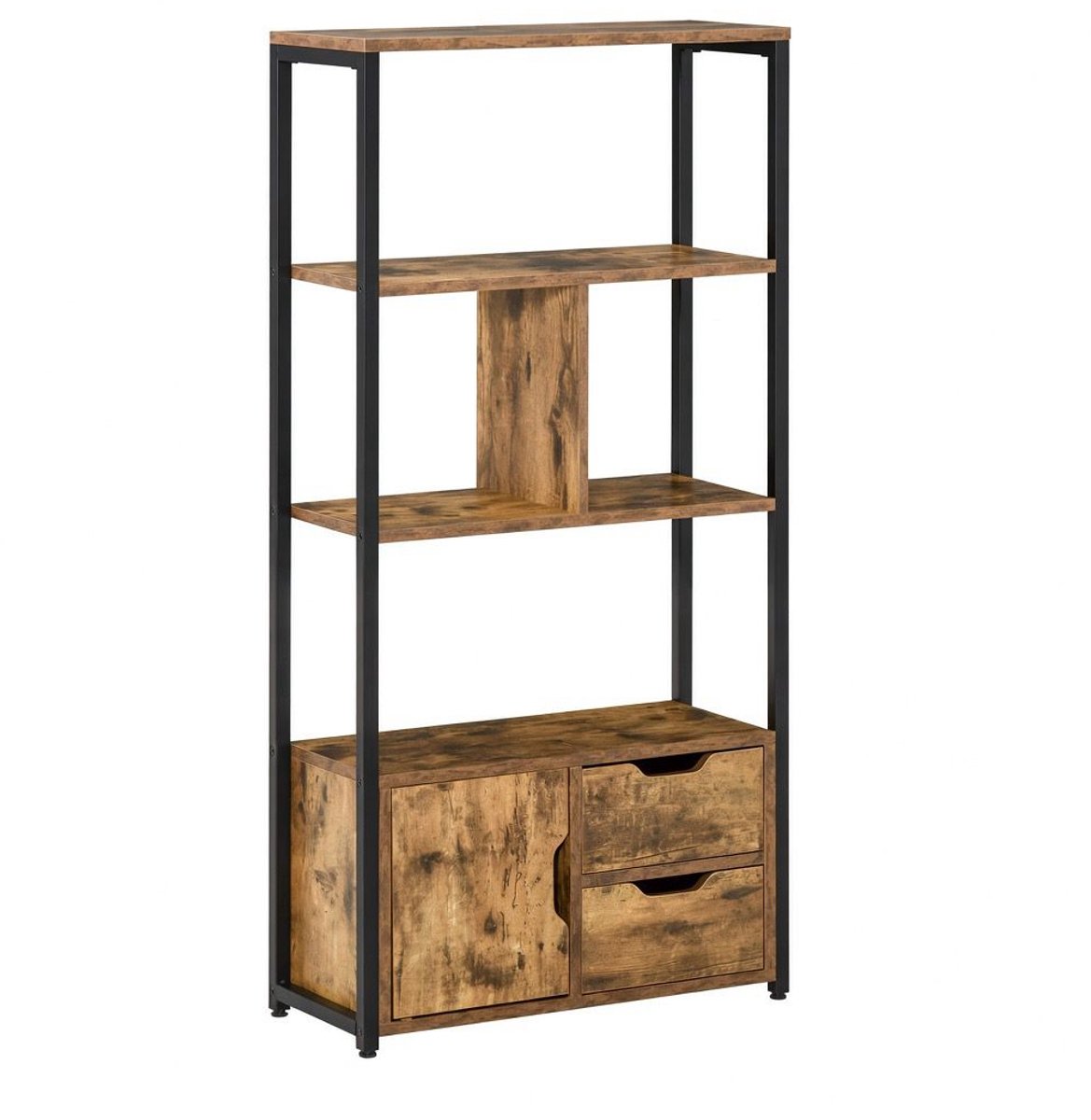 Atlasyx boekenkast - Stellingkast - Opbergkast - Wandrek - Opbergrek - Wandkast - 2 laden - 4 open planken - 58 x24x 122cm - Bruin