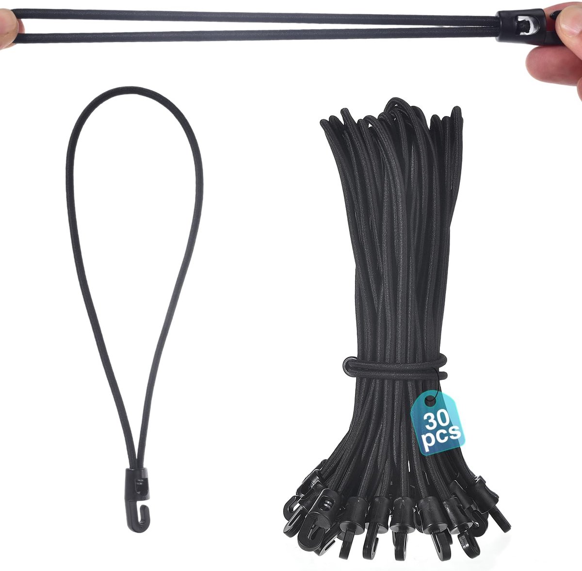 Elastische Tensioners met Haken 30-Pack - Zwart 25 cm