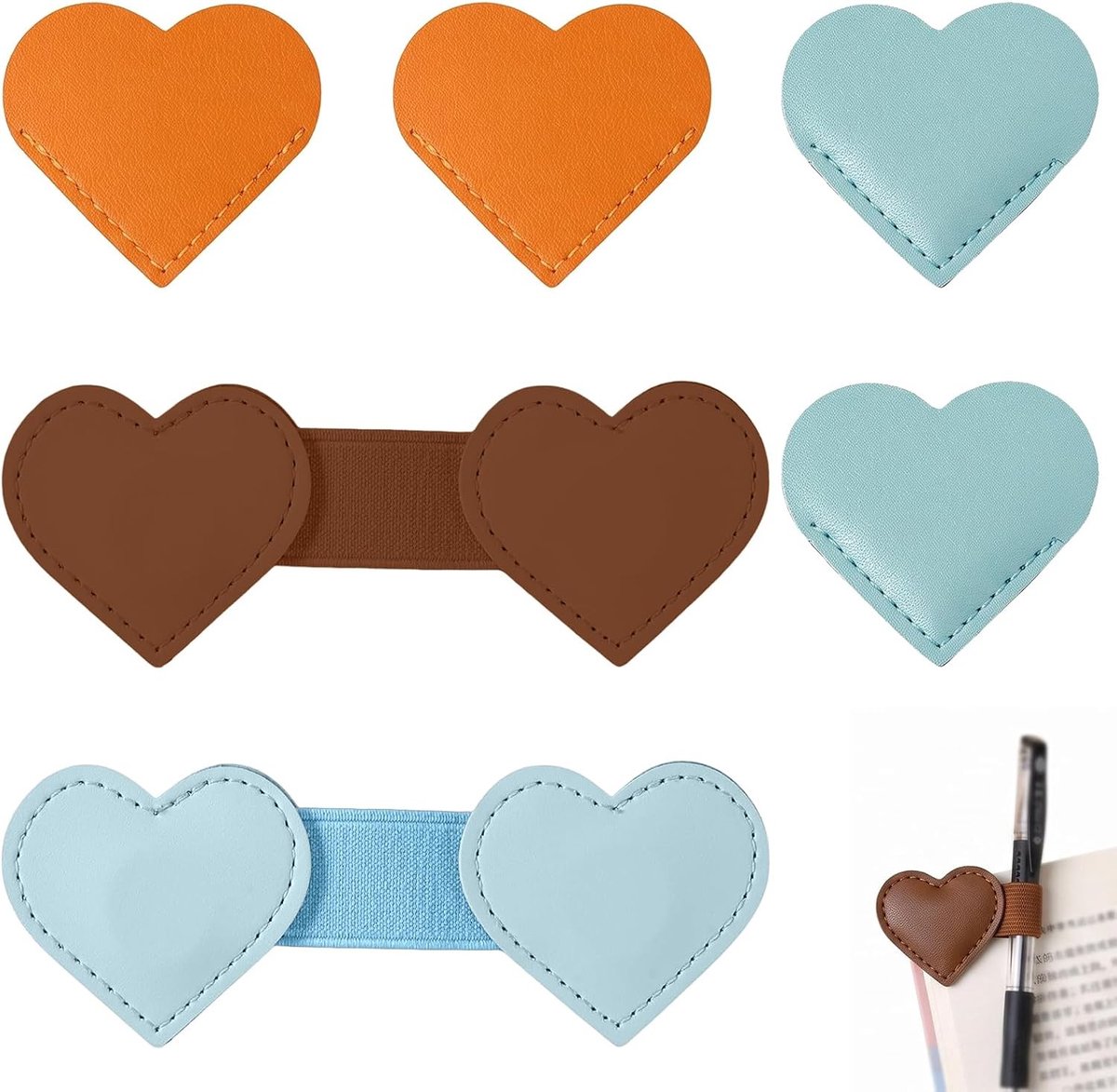 6-delige magnetische boekenleggers van leer met penhouder, ideaal voor bijbel, planner en journaling, perfect als geschenk voor boekenliefhebbers