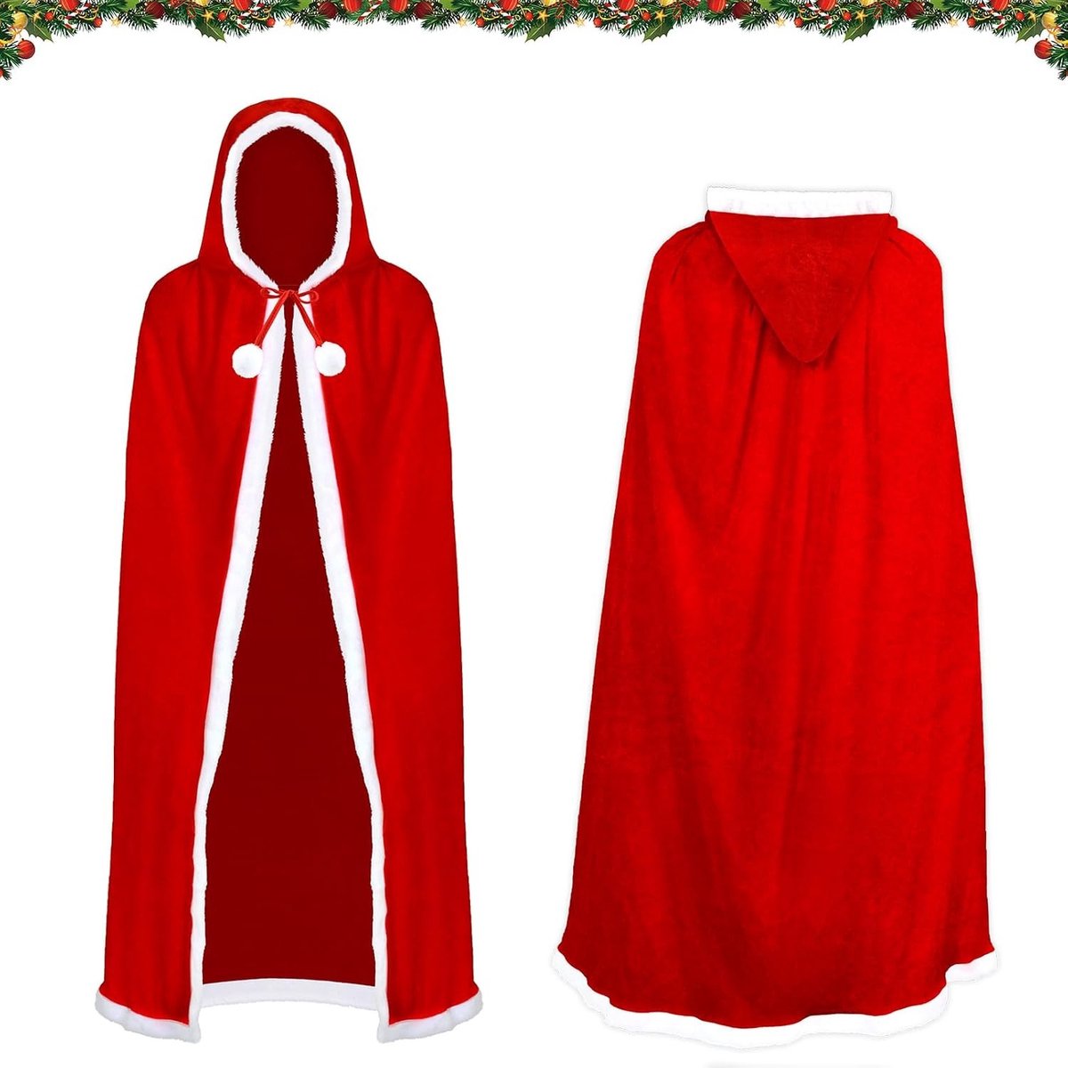 Kerstcape met Kap van Fluweel voor Kinderen en Volwassenen, Perfect voor Feestjes, Cosplay en Verjaardagen