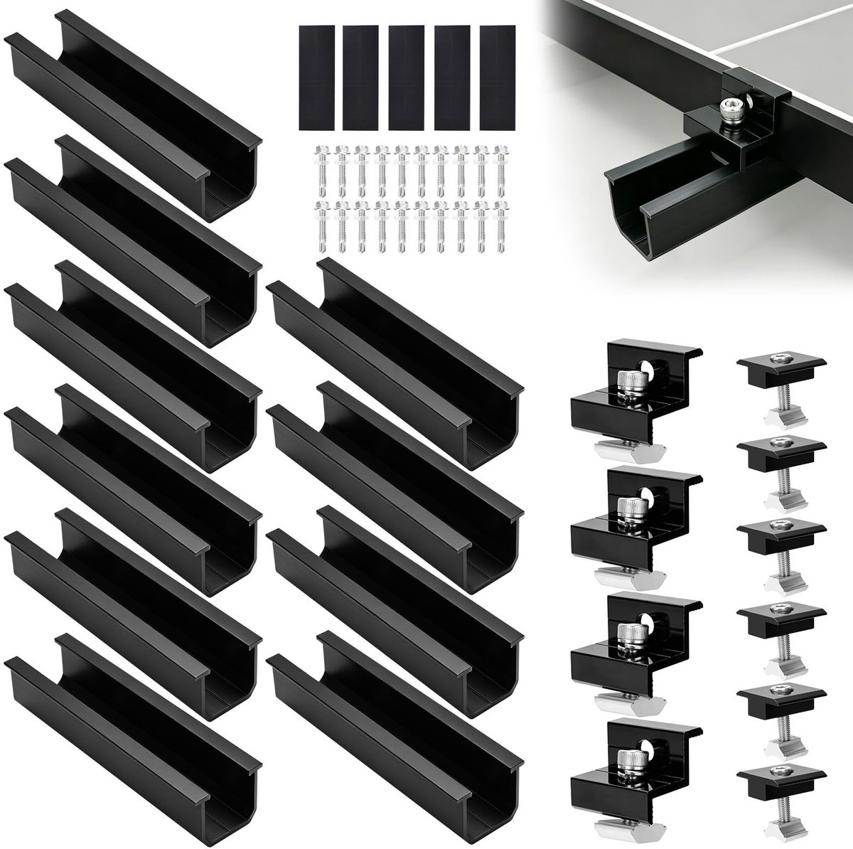 PV Montageset voor 4 Zonnepanelen - Aluminium Rail 12cm Zwart