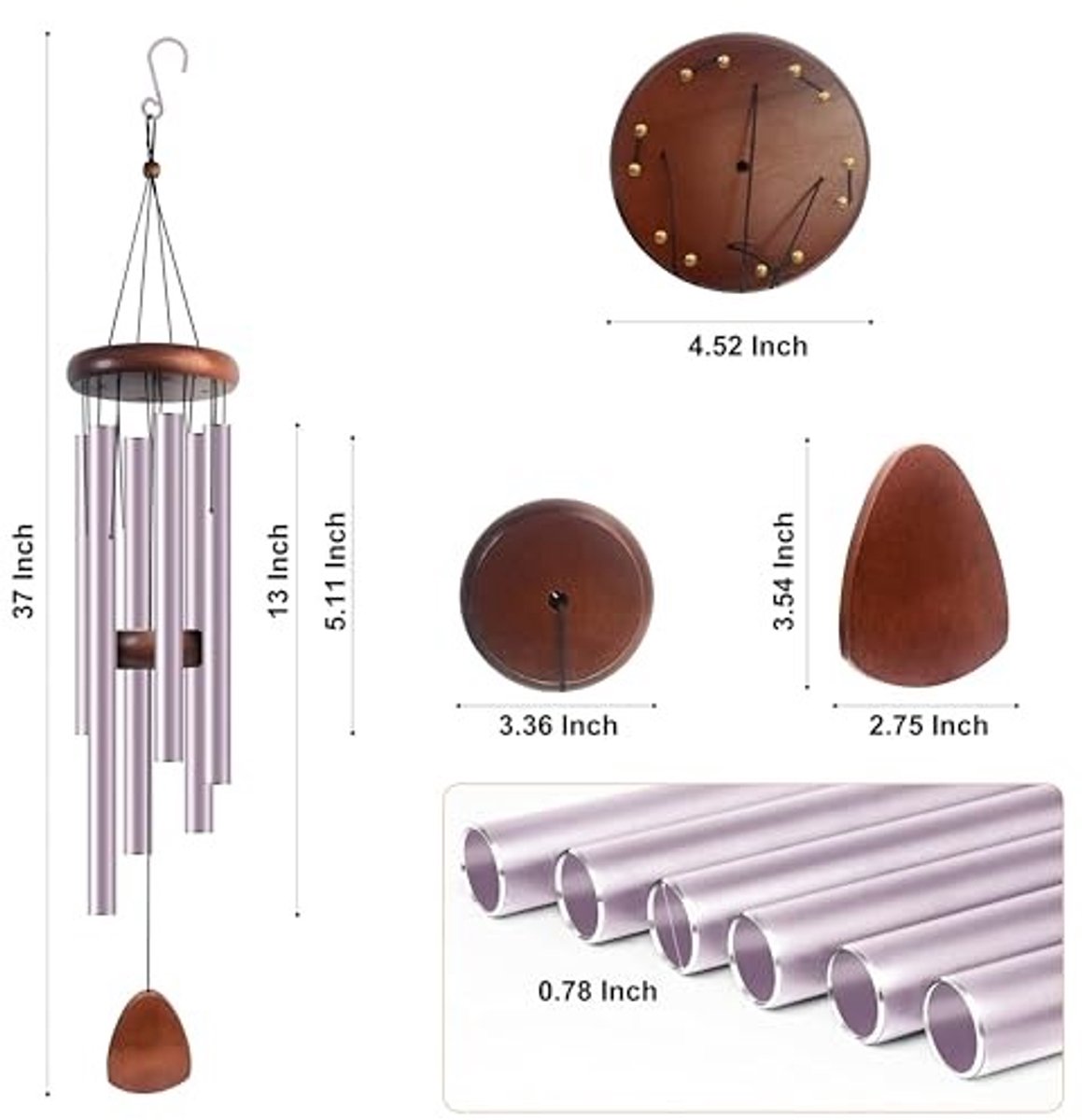 Aluminium Windgong - 94 cm - Modern zwart met paarse catcher