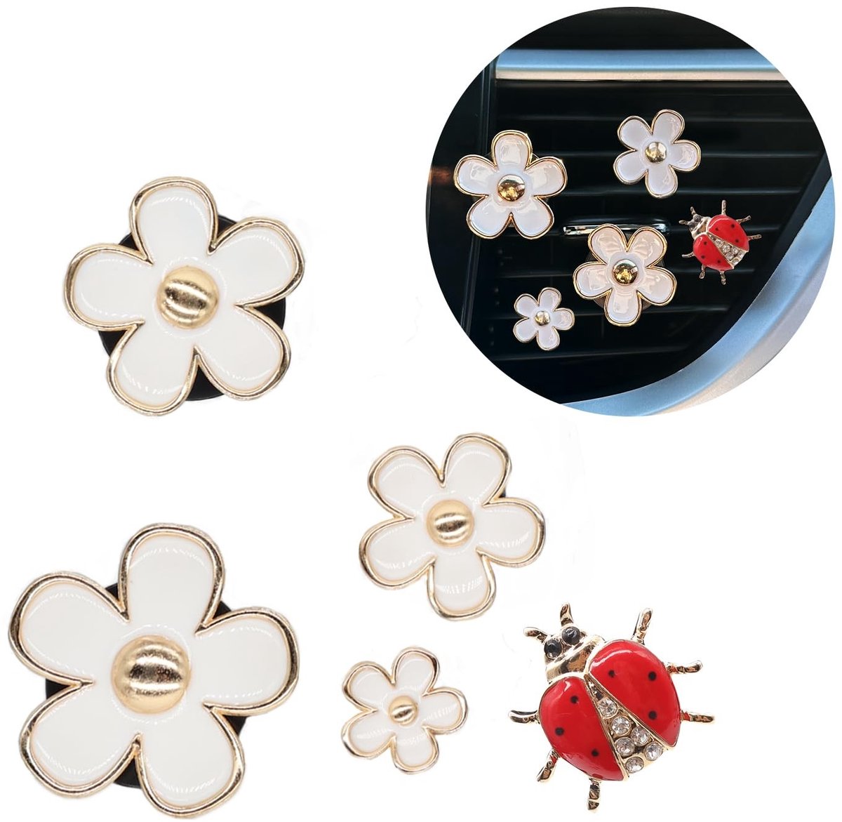 Set van 5 Bloemen Lieveheersbeestje Air Vent Clips - Auto Accessoires