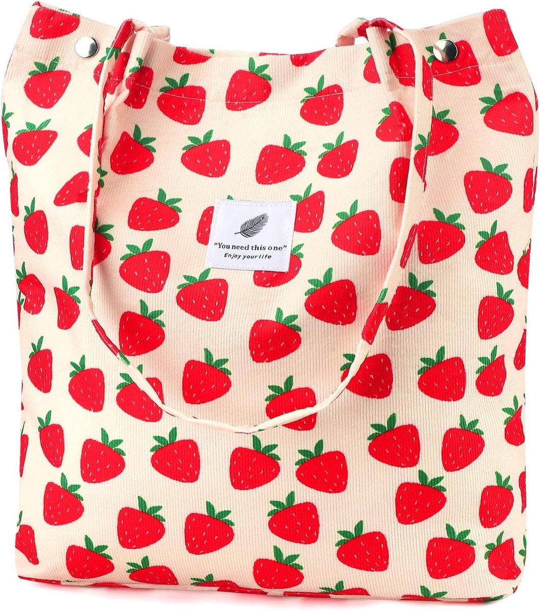Ribbelvelours Schoudertas, Herbruikbare Tas met Vakken, Retro Strandtas voor Vrouwen en Meisjes, Ideaal voor School en Reizen