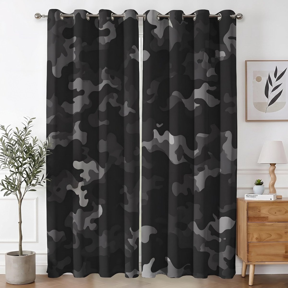 Thermische Verduisterende Ooggordijnen - Zwart Camouflage - 168 x 183 cm
