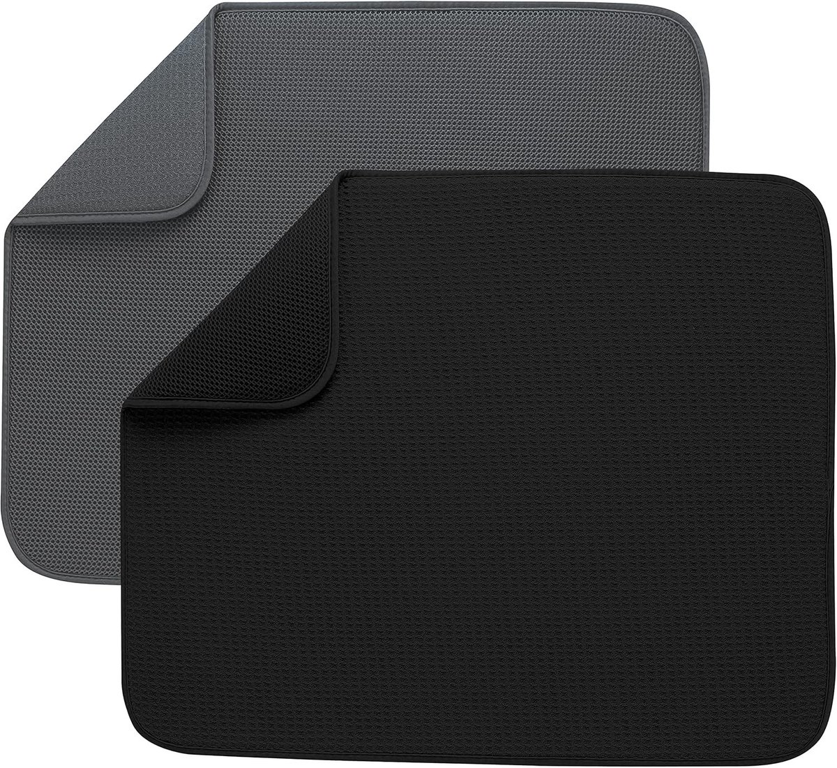 Absorberende Keuken Afwasmat, Omkeerbare Microvezel Afwasmat, Set van 2, 40.6 x 45.5 cm, Zwart en Charcoal, Perfect voor Keuken en Afwas
