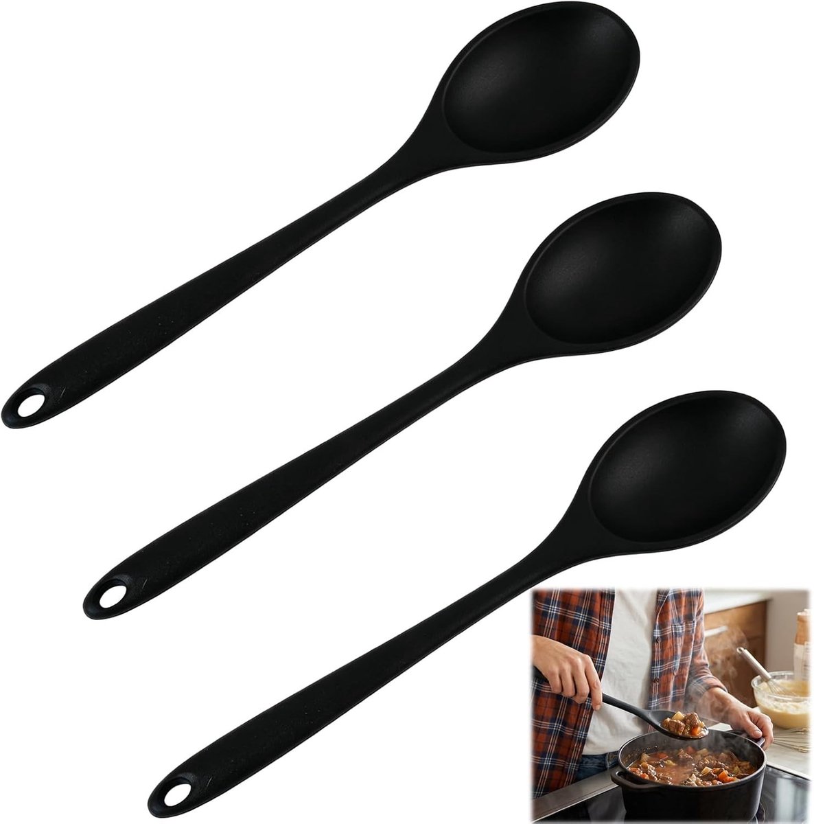 Ergonomische hittebestendige siliconen keukenlepels set van 3, ideaal voor mengen, schrapen en serveren in de keuken