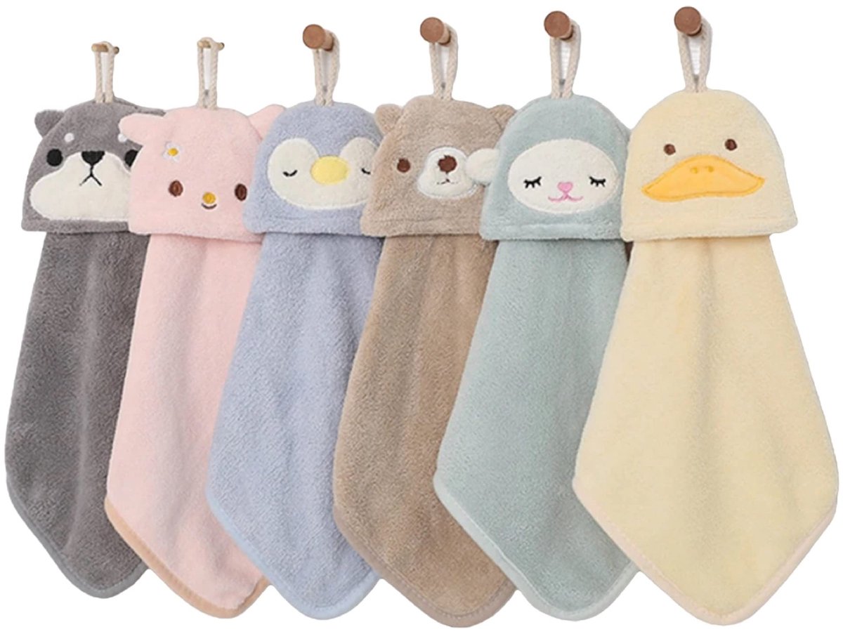 Set van 6 Schattige Dier Chenille Handdoeken - Sneldrogend Microvezel