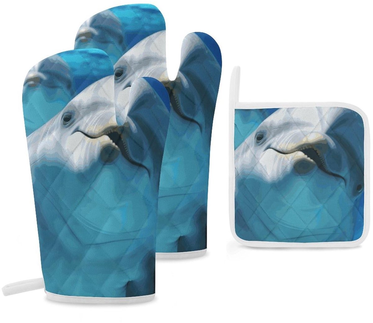 Ovenwanten en Pannenlappen Set - Dolfijn Design - Hittebestendig