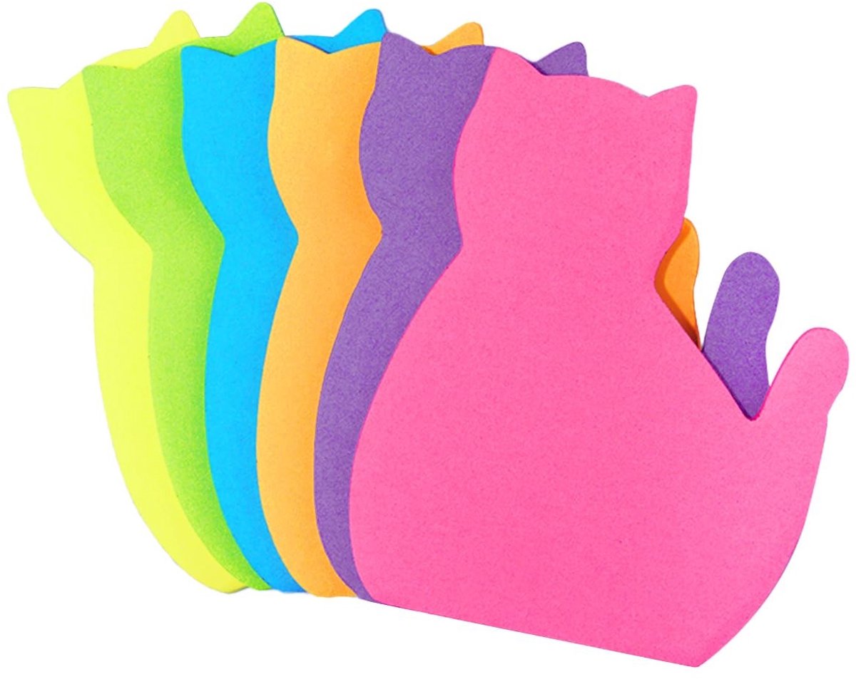 Set van 6 Kat-Thema Sticky Notes - 6 Heldere Kleuren
