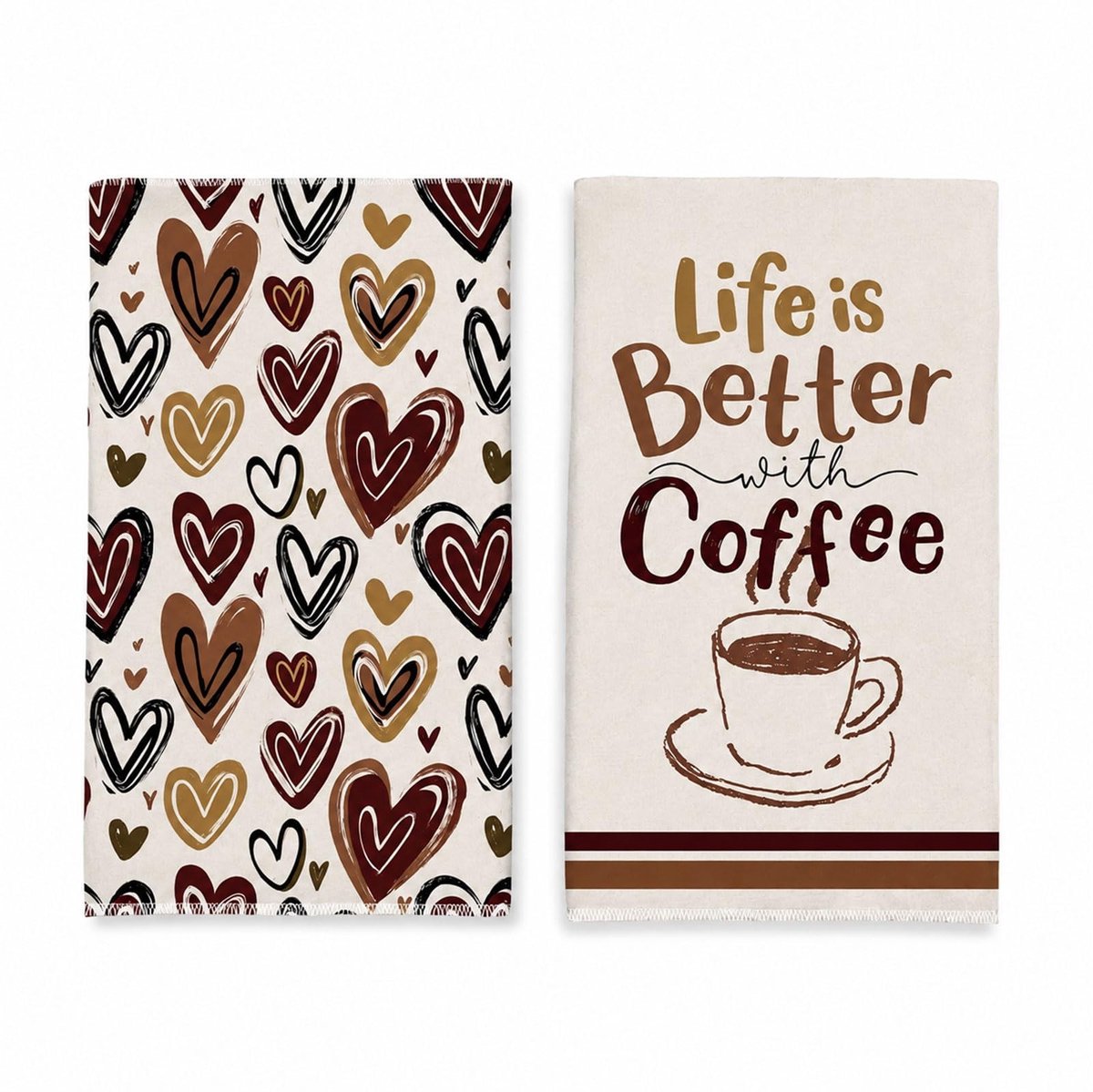 Handdoeken set van 2 - Microvezel afwasdoekjes met hartprint - Veelkleurig