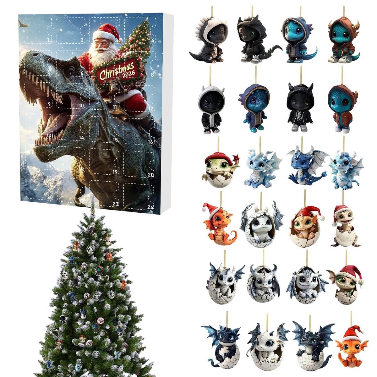 Kerst Aftelkalender 2D Acryl Dieren Decoraties
