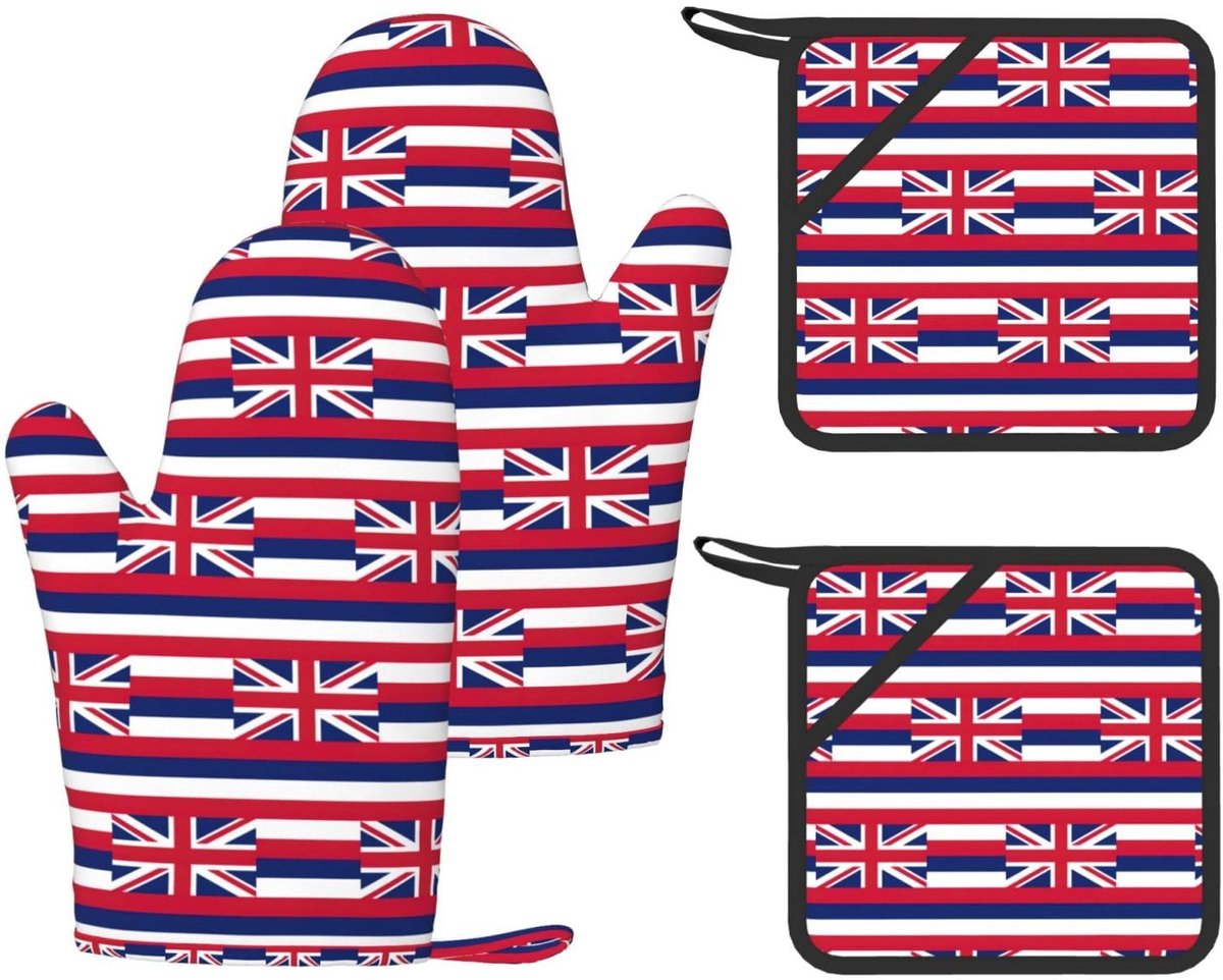 Ovenwanten Set met Hawaii Vlag - Siliconen Antislip en Hittebestendig