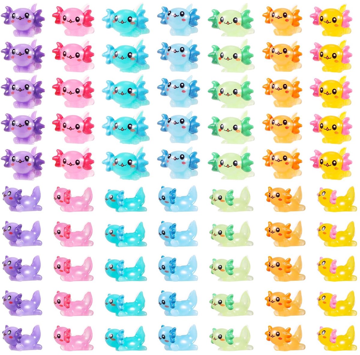 Mini axolotl figuren - Set van 70 kleurrijke ornamenten