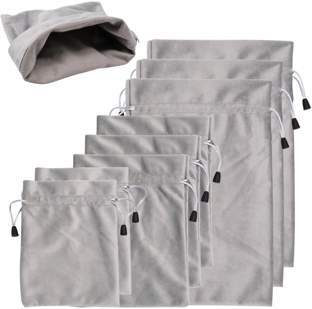 8-delige Microfiber Opbergzakken - 3 Maten in Grijs