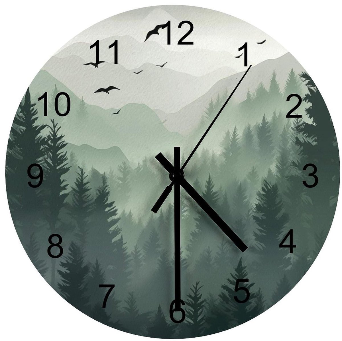 Wandklok - Stille werking - Groene vogels - 30,5 cm