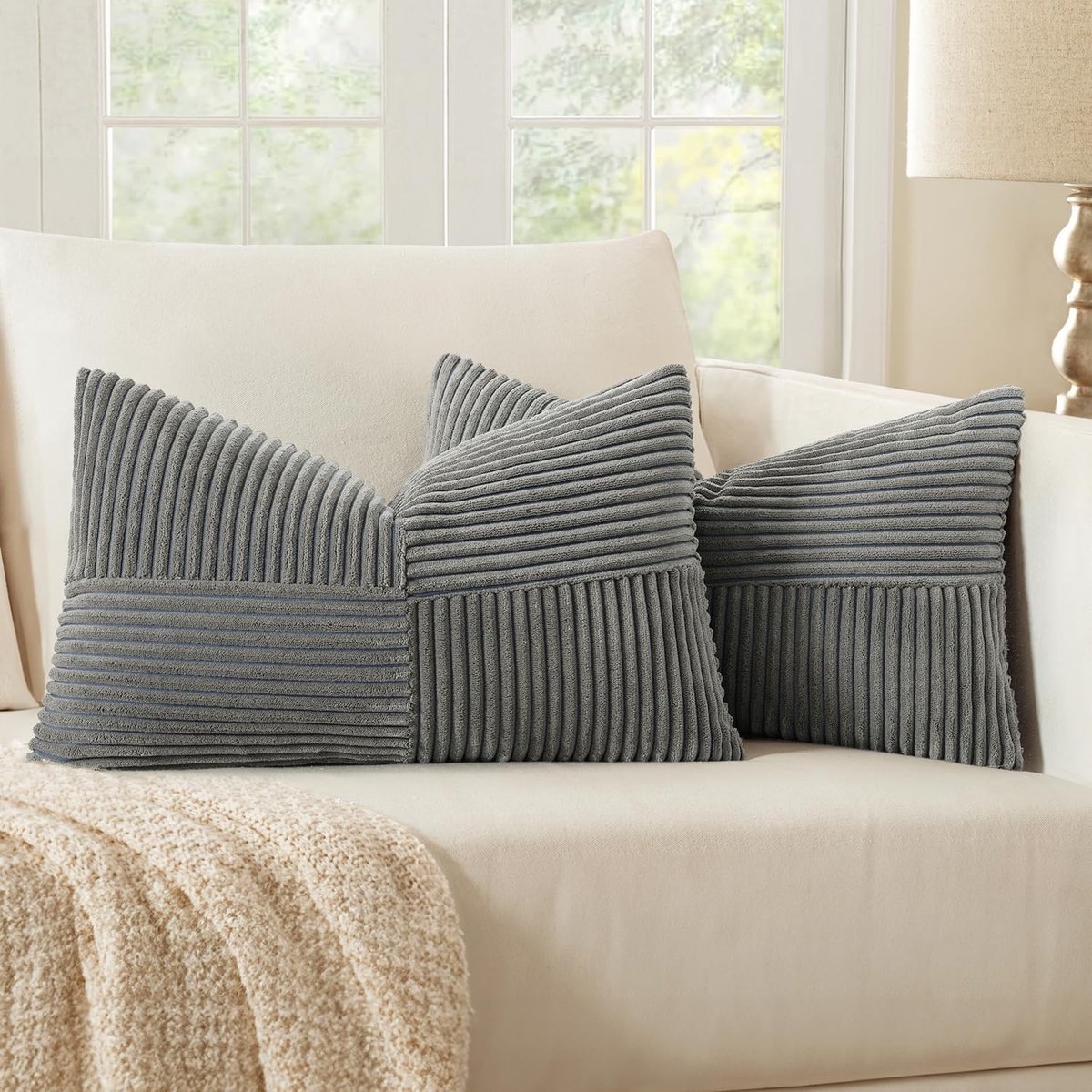 Set van 2 Corduroy Kussenslopen voor de Bank, Modern Zacht Decoratief Kussen 30 x 50 cm, Donkergrijs, Ideaal voor Woonkamer en Slaapkamer
