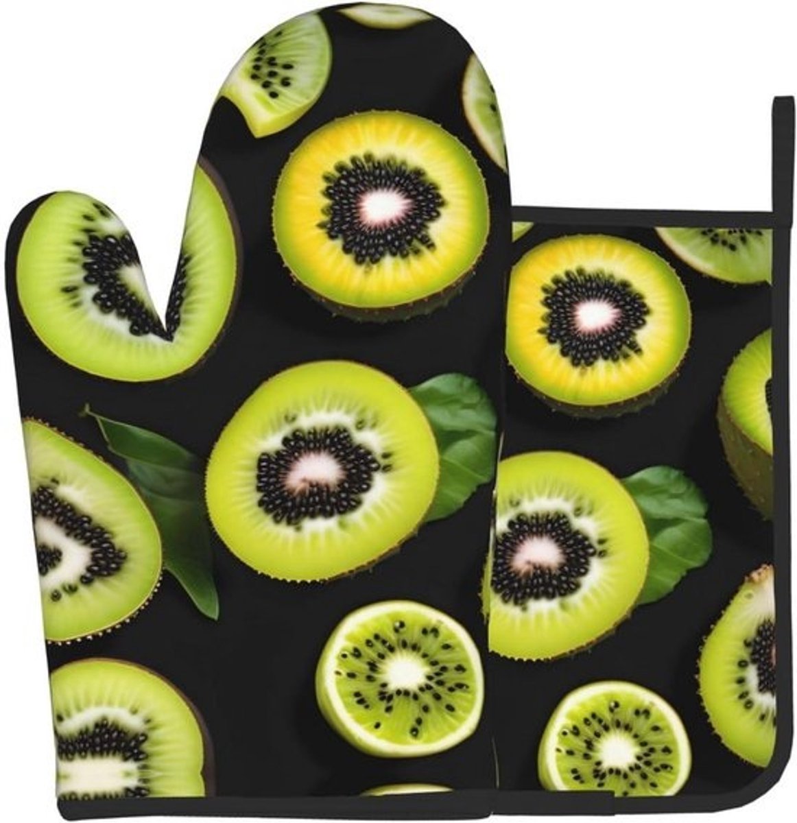 Ovenwanten Set - Pannenlappen Handschoenen - Veilig Koken - Hittebestendig Polyester - 28 cm Lengte - Groen