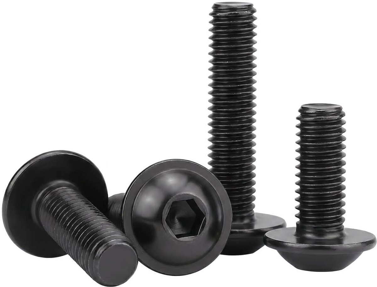 M6 x 18 mm (set van 10) Inbusbouten met flens en bolkop, binnenzeskant, blanke afwerking, volledig van schroefdraad voorzien, zwart geoxideerd, RVS 304