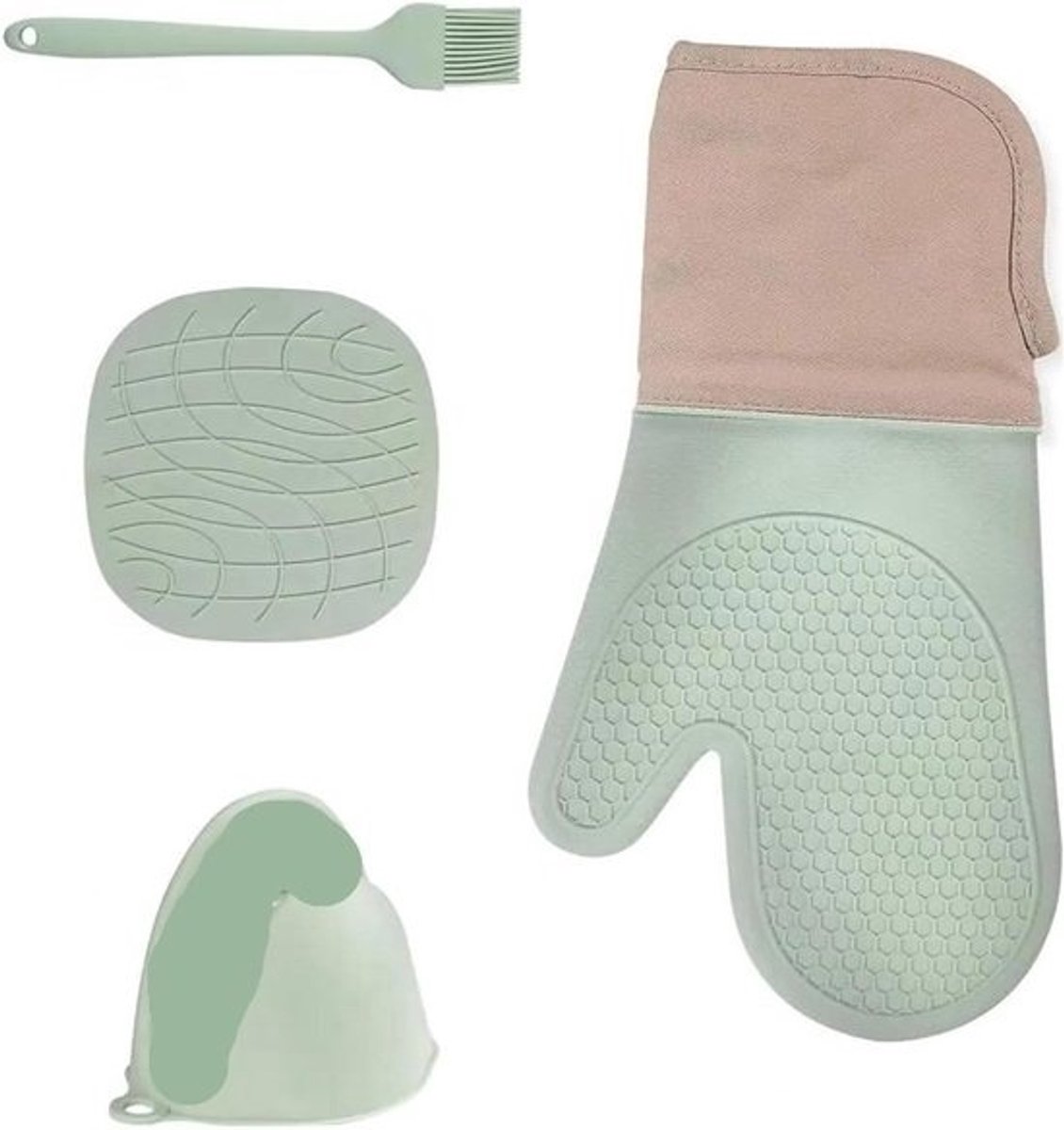 Ovenwanten en pannenlappen - Keukenhandschoenen set - Veilig koken - Gestructureerde antislip grip - 33.5 x 14 cm - Groen