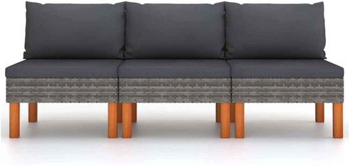Tuinbank Set - Modulaire Bank Lounge Stoel - Buiten Ontspannen - Polyrotan Met Houten Poten