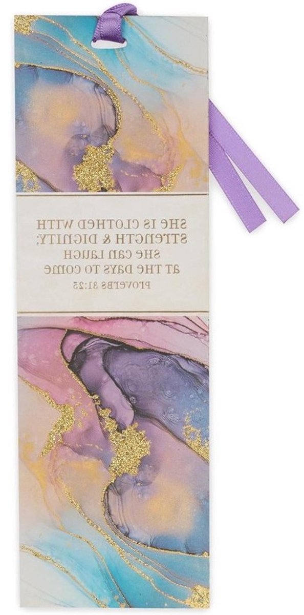 Bladwijzer Paars Marmer - Boekenlegger Geloof - Boeken Lezen - Spreuken 31:25 Vers - 5.7 x 17.8 cm - Paars