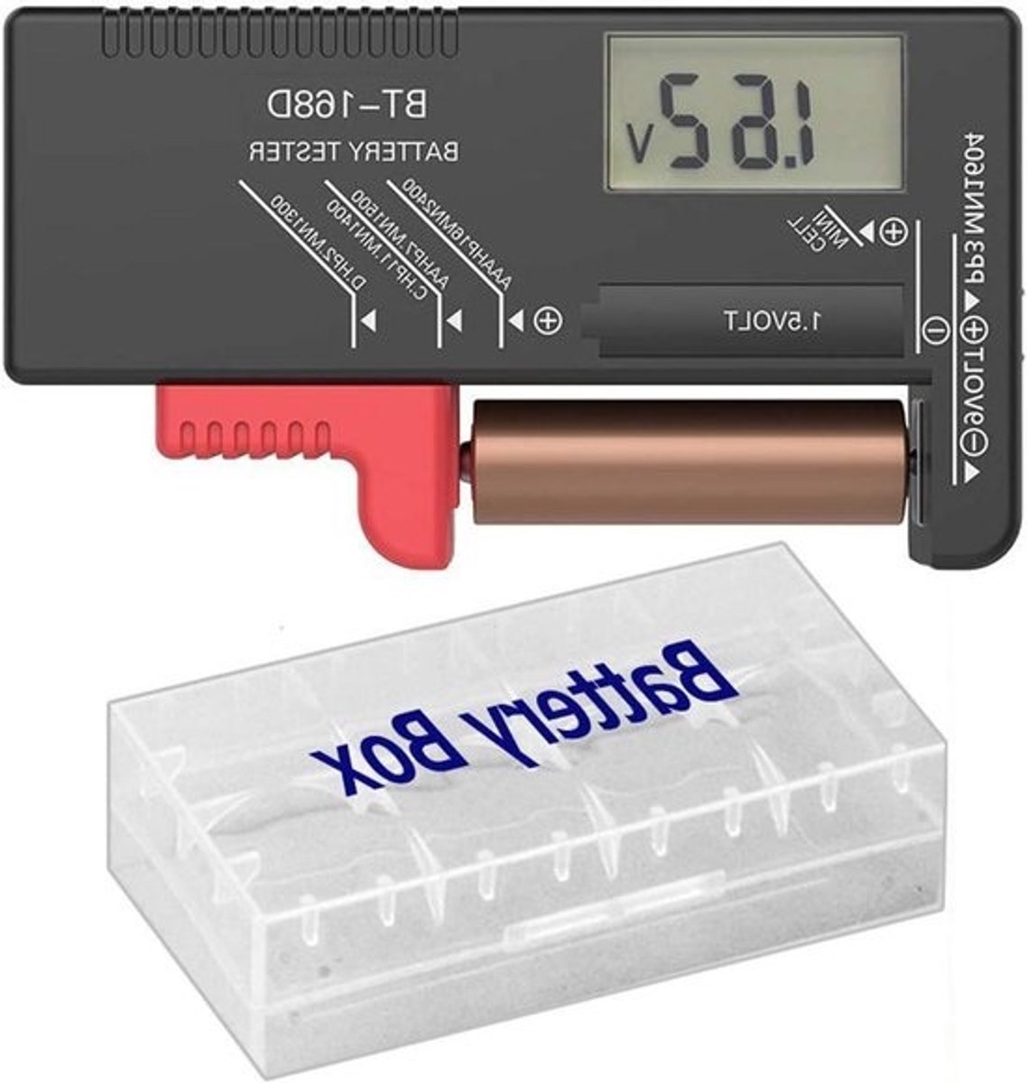 Batterij Tester - Batterijmeter Opslag - Batterijen Controleren - Digitale LCD Display - 99 x 61 x 25 cm - Klein